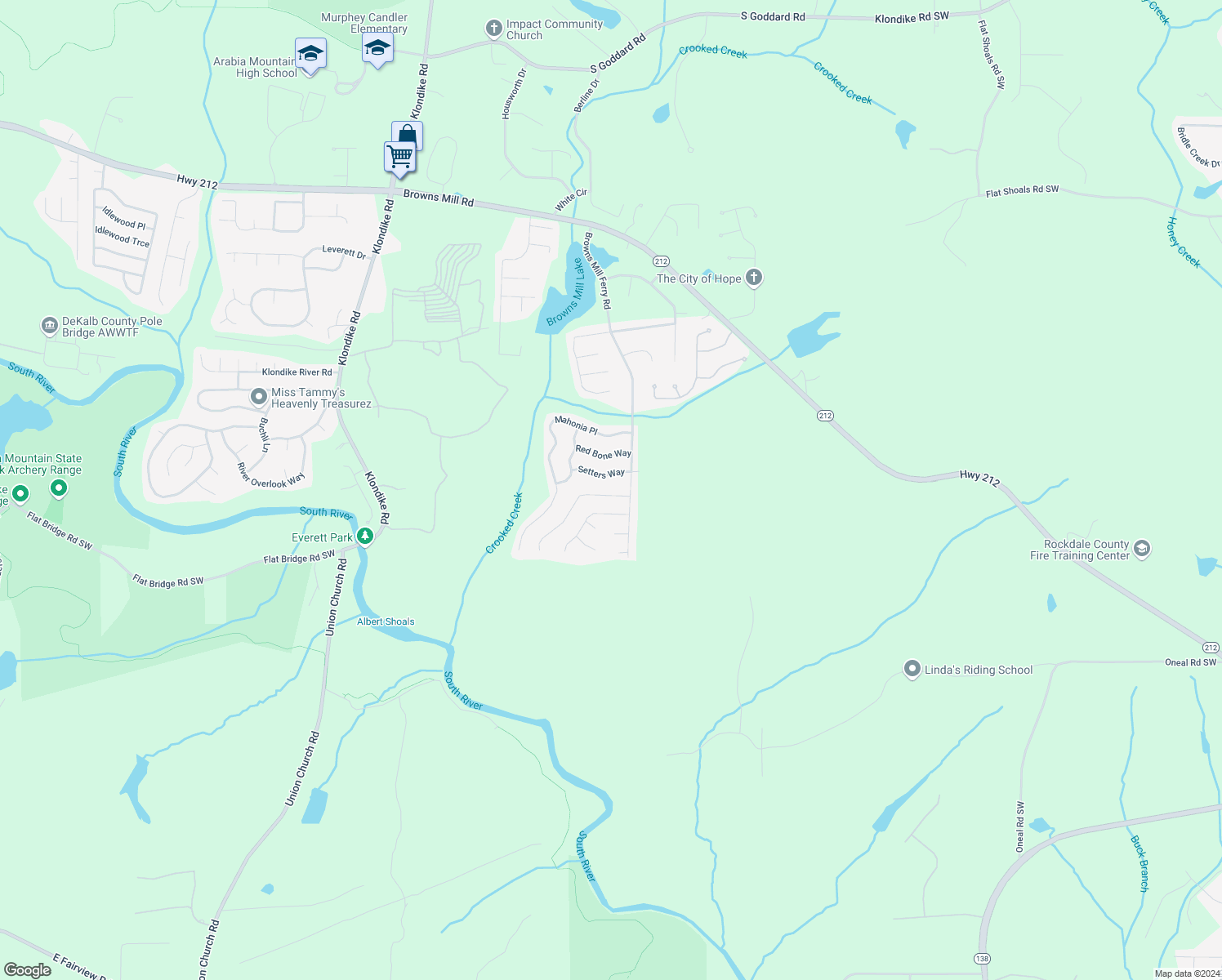 map of restaurants, bars, coffee shops, grocery stores, and more near 7206 Ravenwood Lane in Lithonia