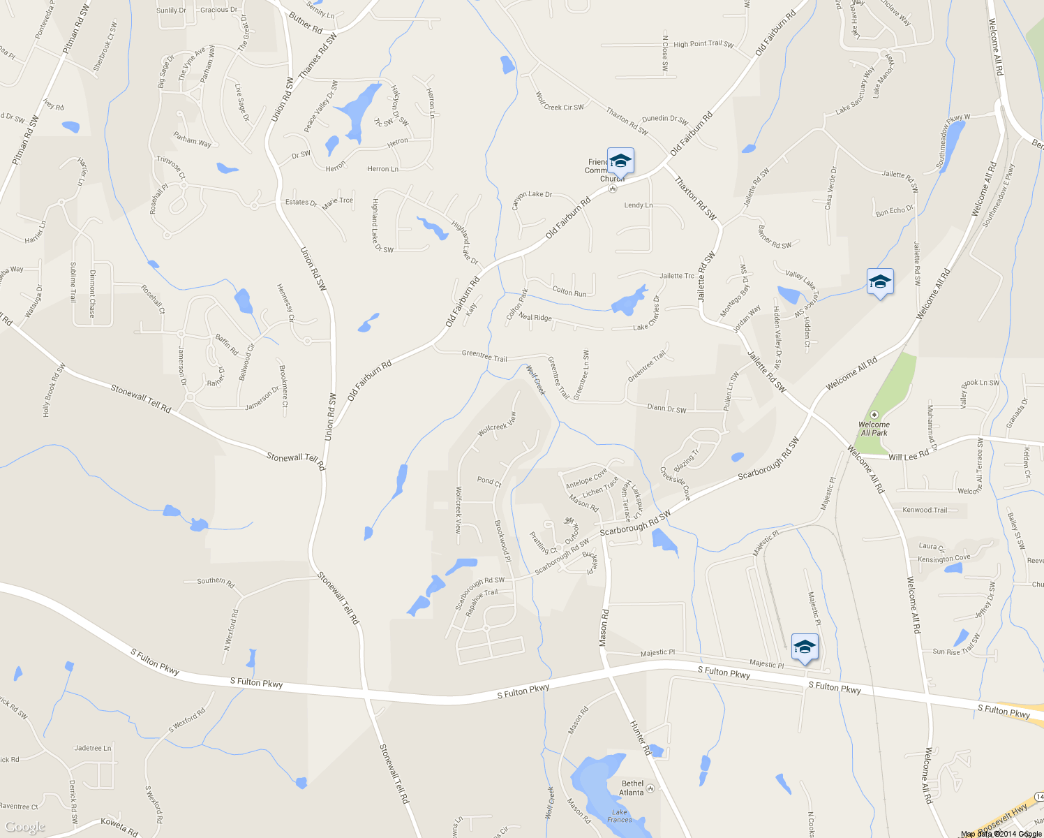 map of restaurants, bars, coffee shops, grocery stores, and more near 4844 Wolfcreek View in College Park