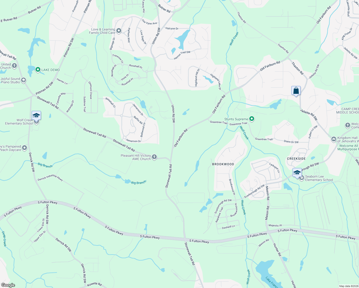 map of restaurants, bars, coffee shops, grocery stores, and more near 4480 Old Fairburn Road in College Park