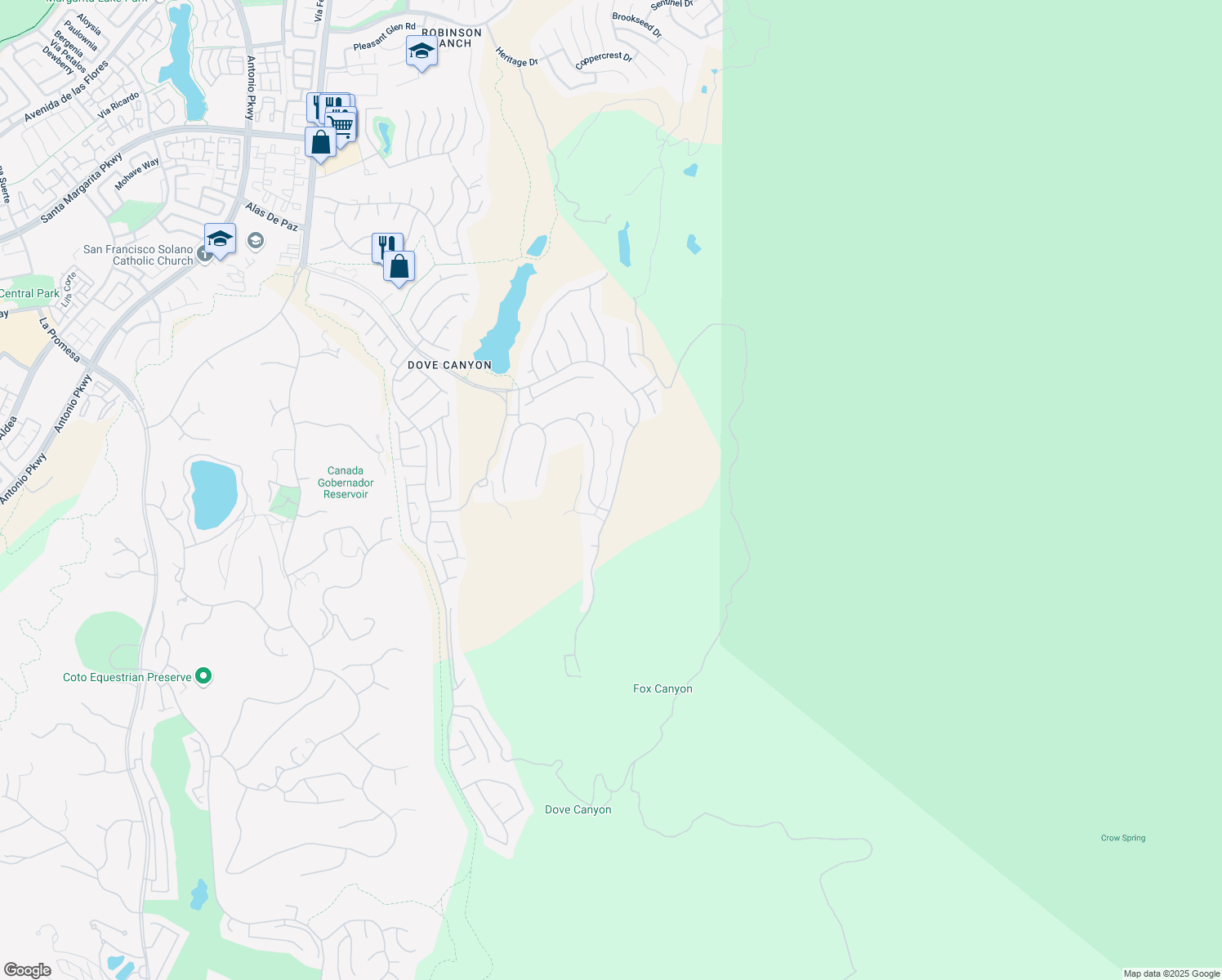 map of restaurants, bars, coffee shops, grocery stores, and more near 27 Bell Canyon Drive in Trabuco Canyon