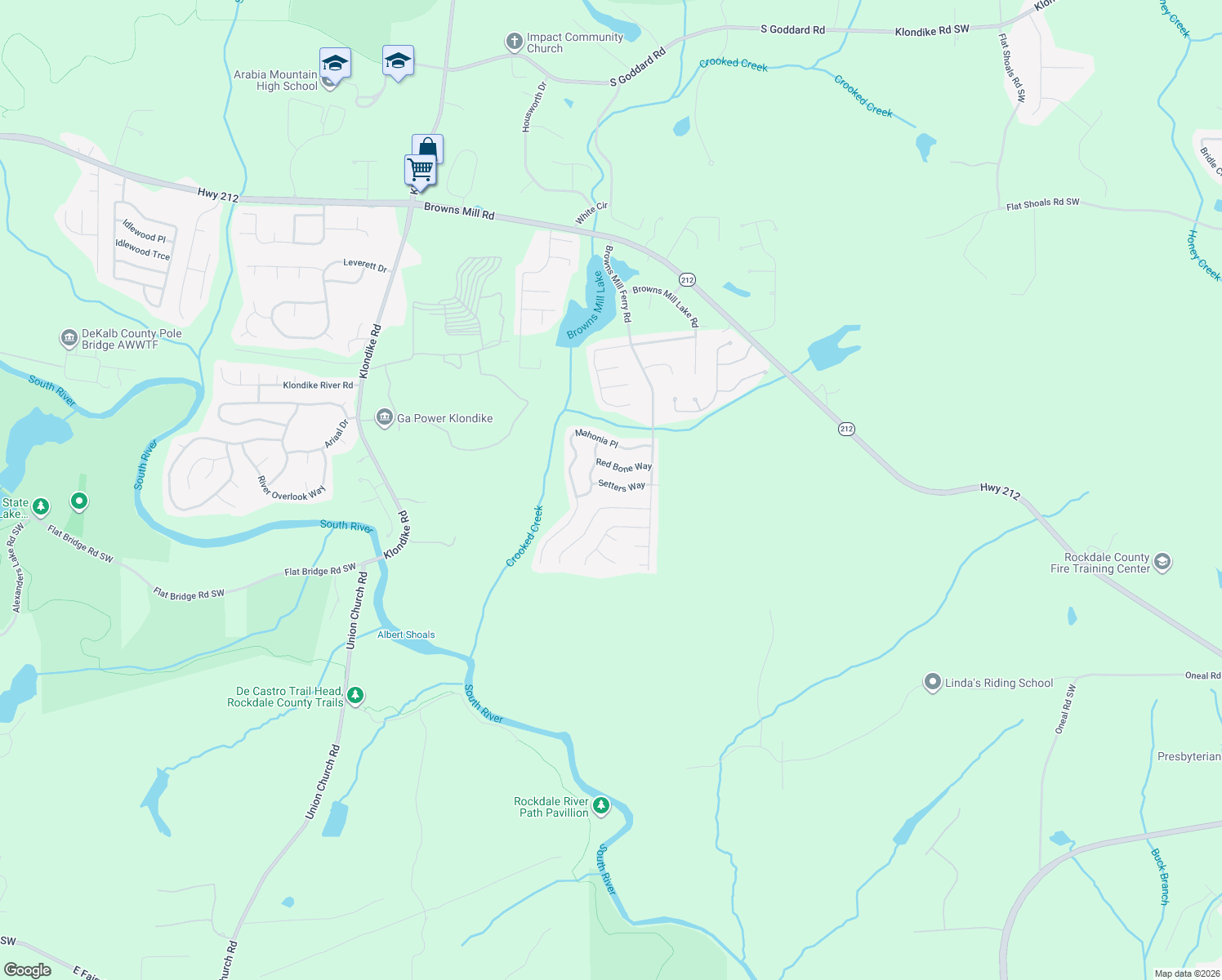 map of restaurants, bars, coffee shops, grocery stores, and more near 7011 Setters Way in Stonecrest