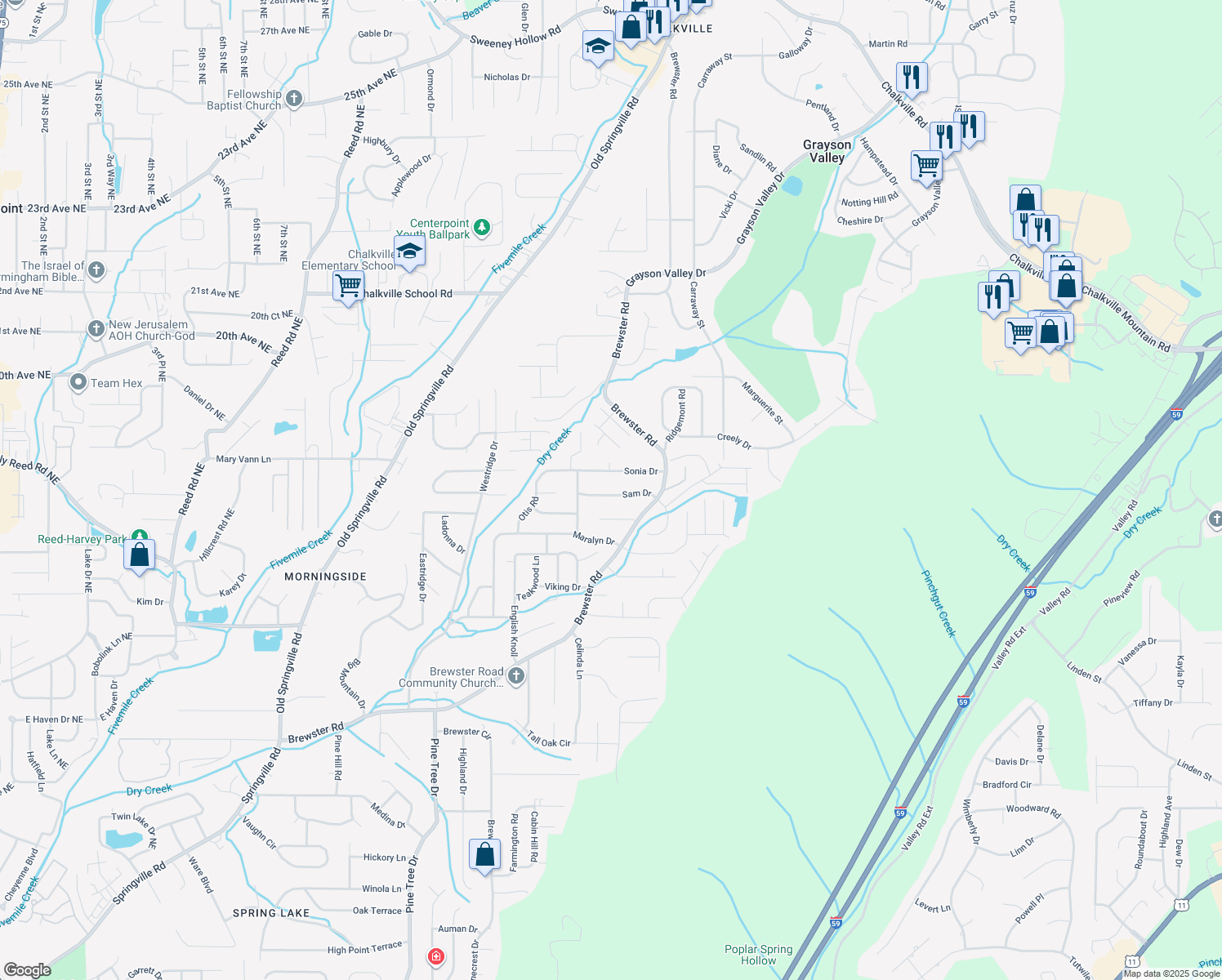 map of restaurants, bars, coffee shops, grocery stores, and more near 1720 Sam Drive in Birmingham