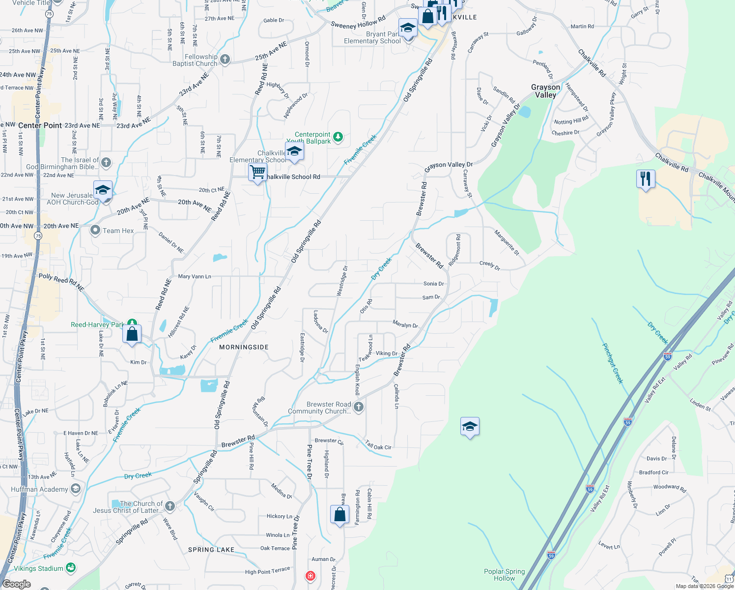 map of restaurants, bars, coffee shops, grocery stores, and more near 1832 Otis Road in Birmingham