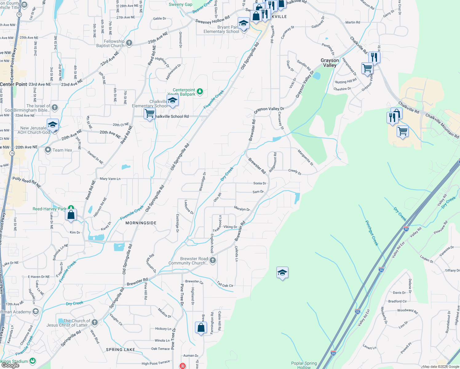 map of restaurants, bars, coffee shops, grocery stores, and more near 1628 Sonia Drive in Birmingham