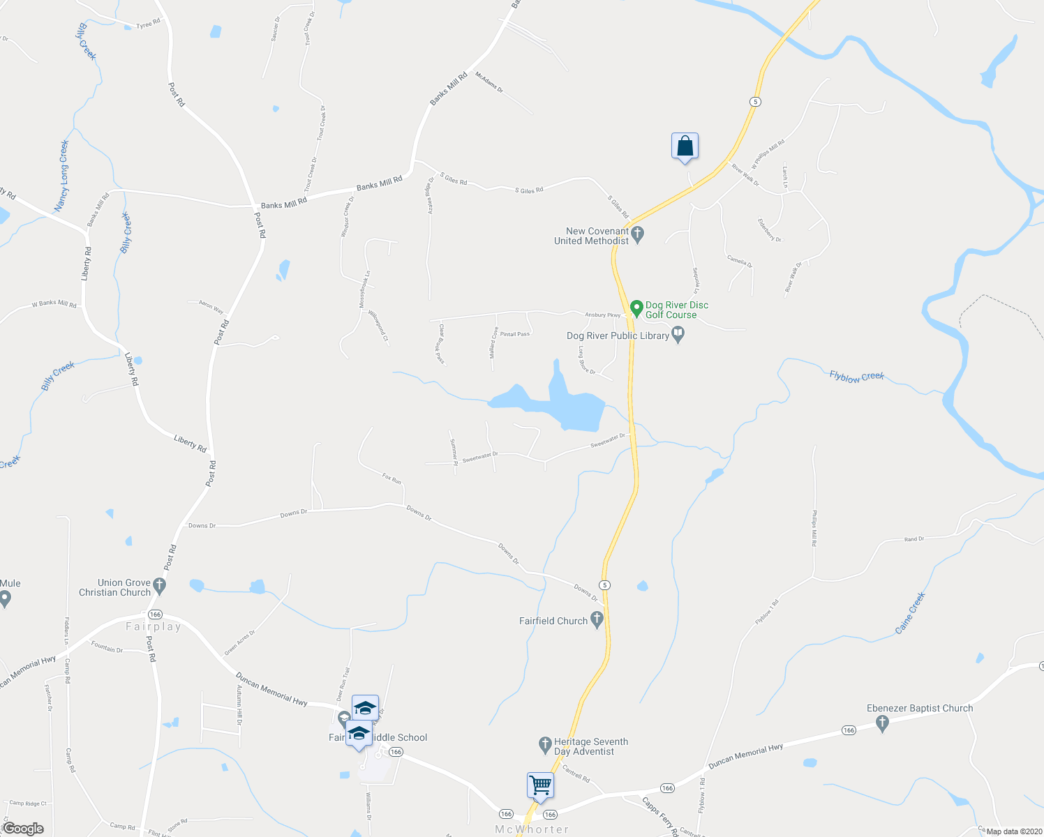 map of restaurants, bars, coffee shops, grocery stores, and more near 6300 Lakeview Terrace in Douglasville