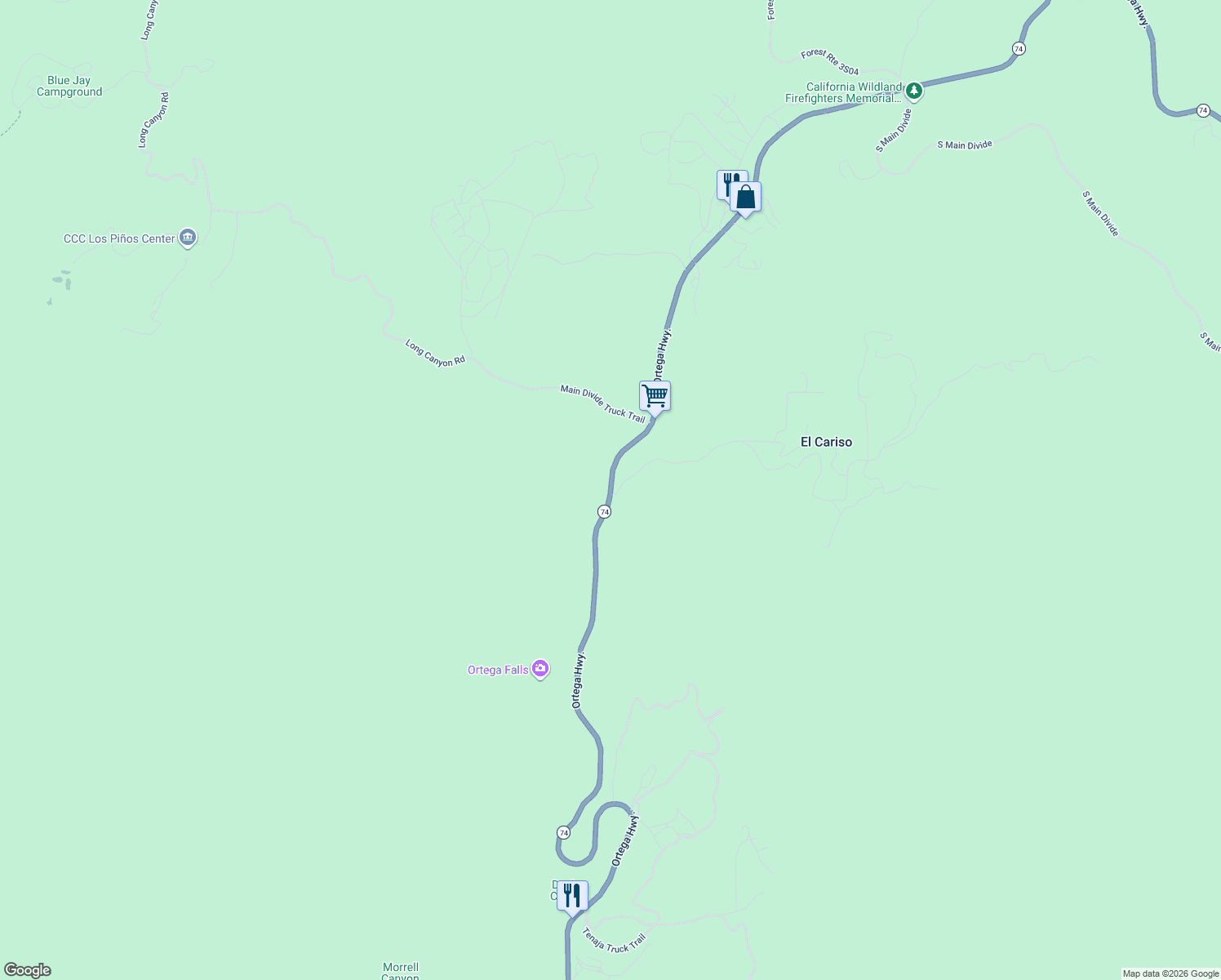 map of restaurants, bars, coffee shops, grocery stores, and more near 33291 Ortega Highway in Lake Elsinore