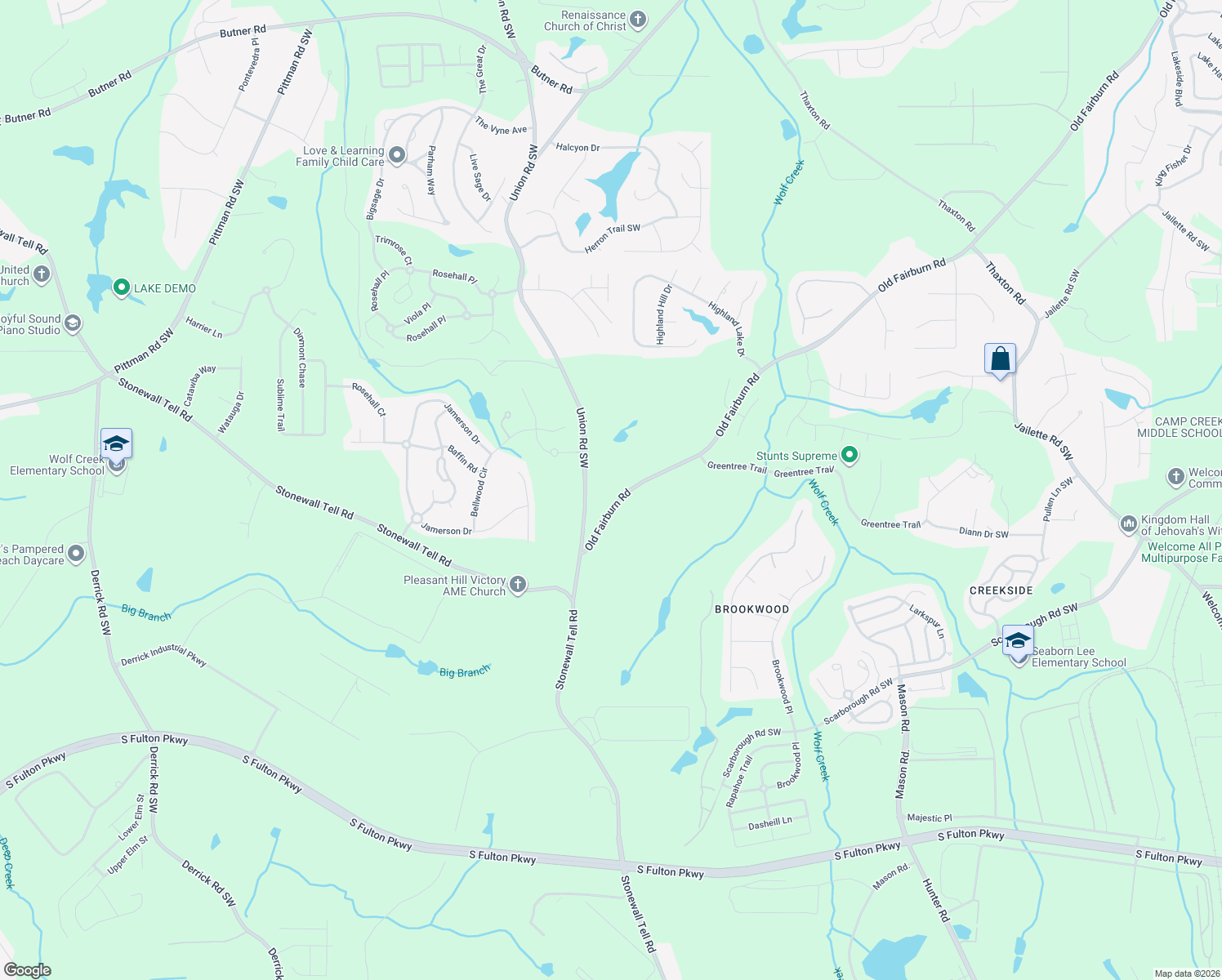 map of restaurants, bars, coffee shops, grocery stores, and more near 4475 Old Fairburn Road in College Park