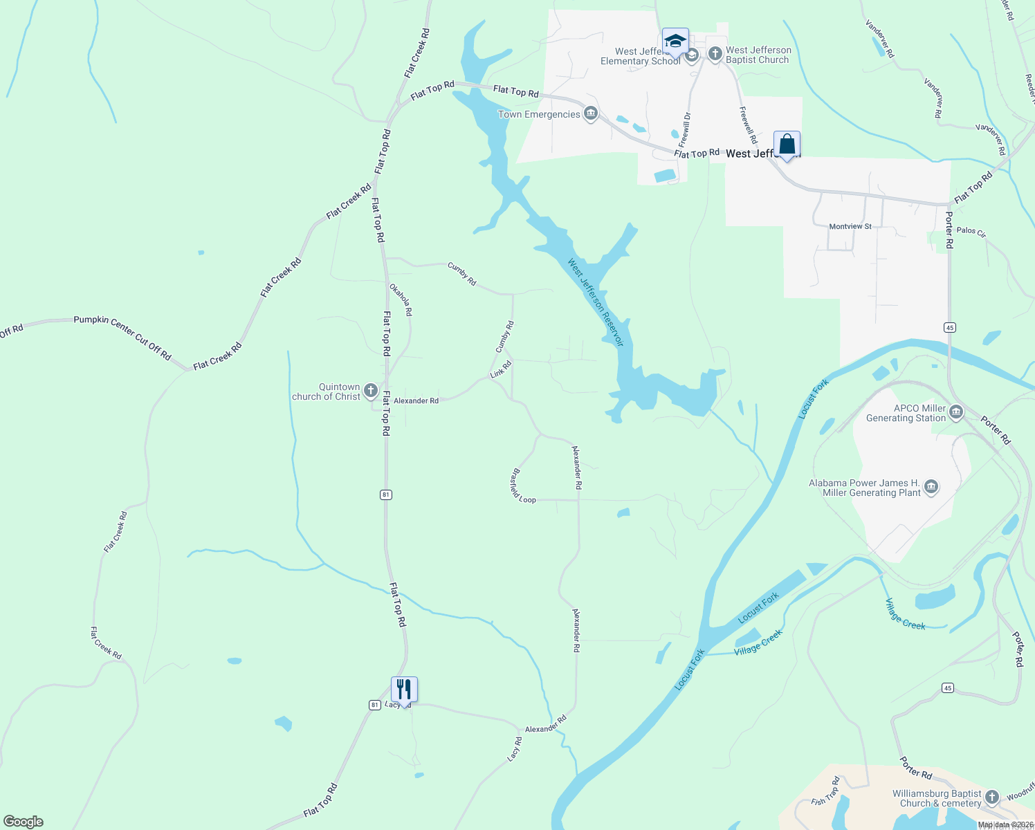 map of restaurants, bars, coffee shops, grocery stores, and more near 4254 Alexander Road in Quinton