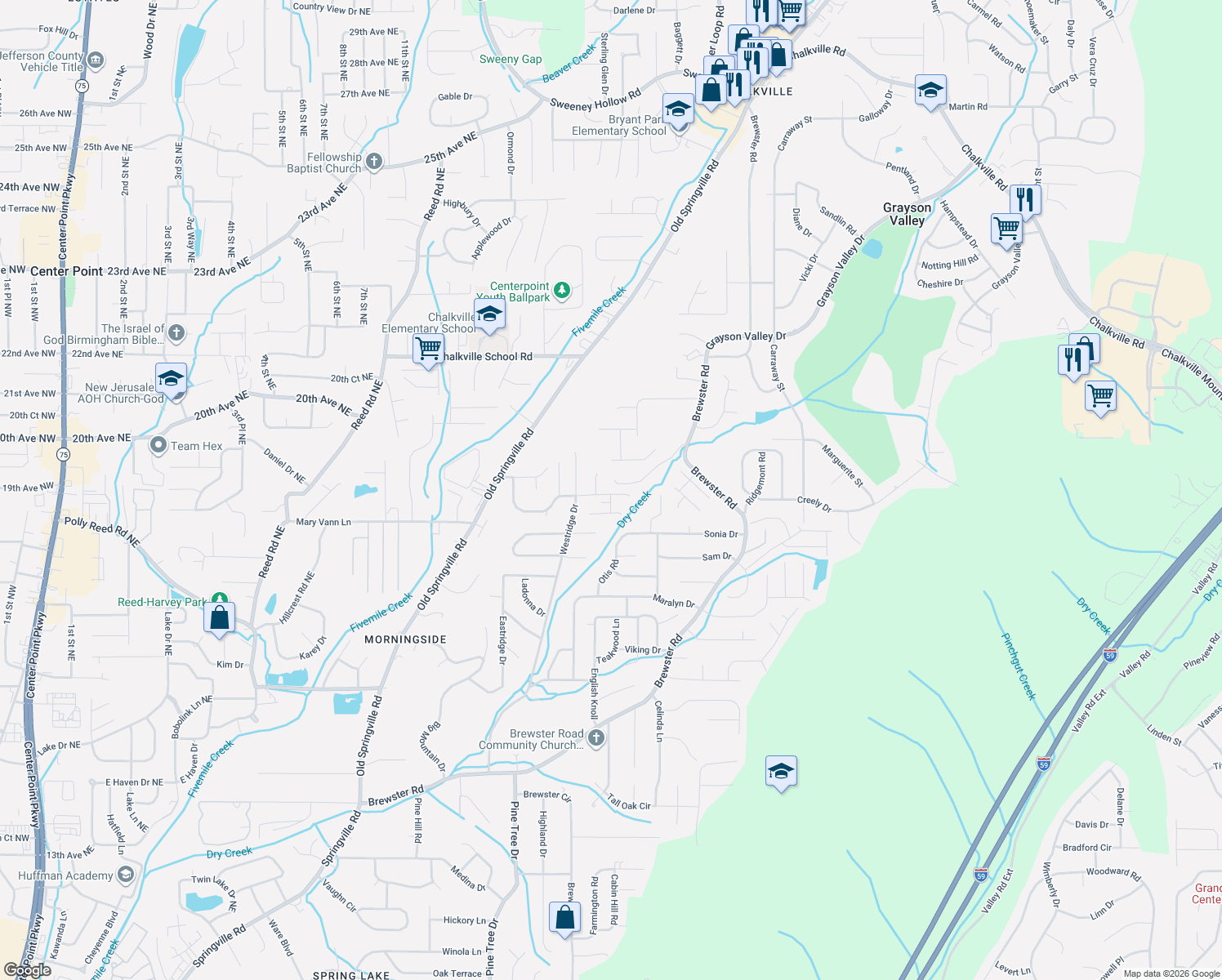 map of restaurants, bars, coffee shops, grocery stores, and more near 5036 Vernon Street in Birmingham