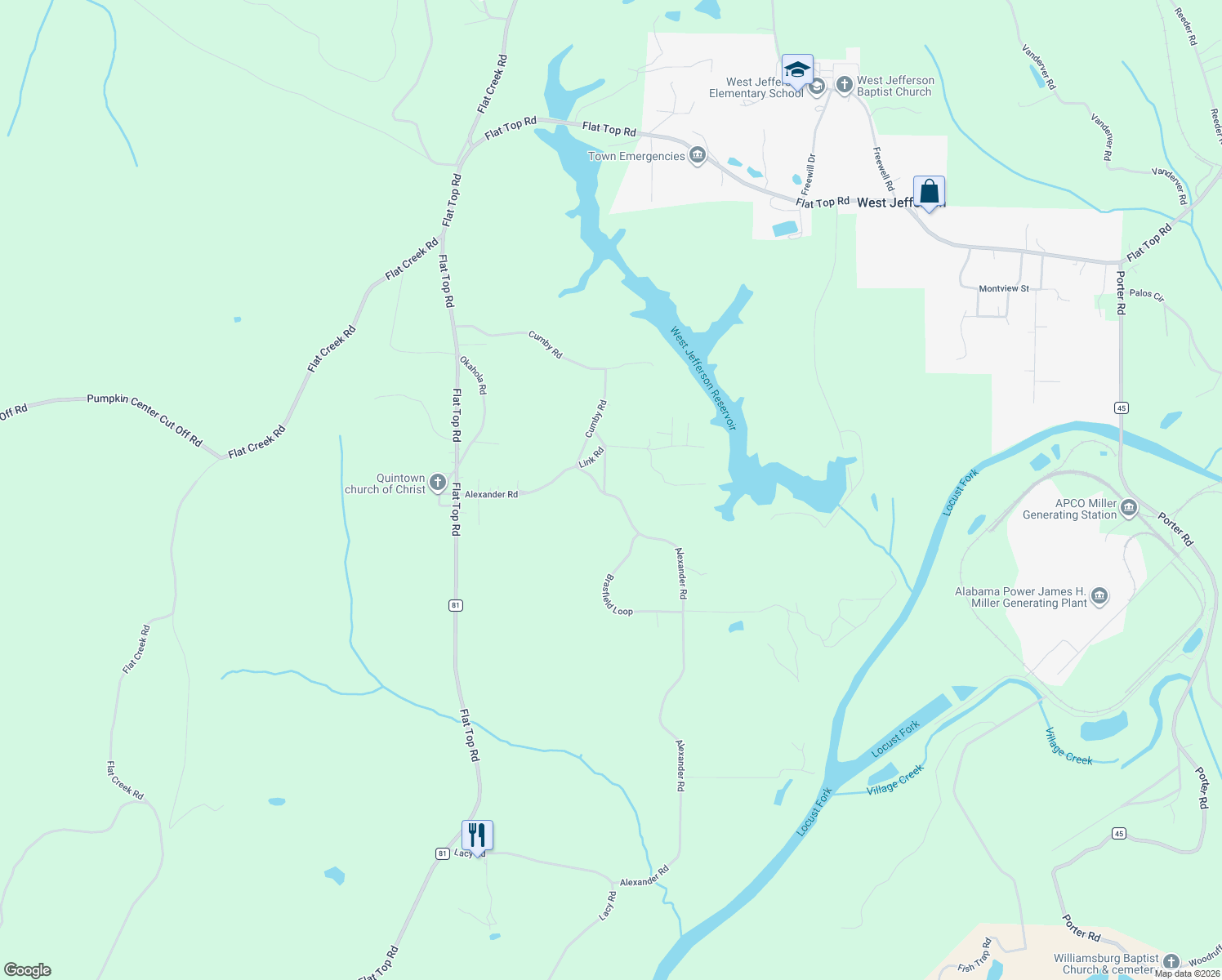 map of restaurants, bars, coffee shops, grocery stores, and more near 4254 Alexander Road in Quinton