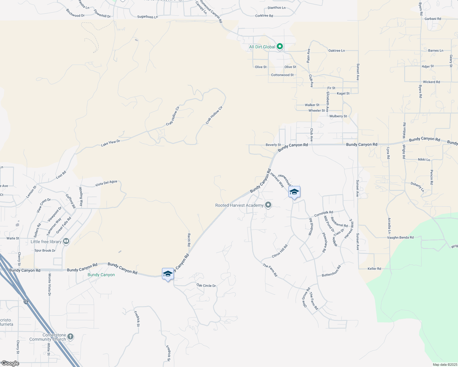 map of restaurants, bars, coffee shops, grocery stores, and more near Chico Hills Road in Wildomar
