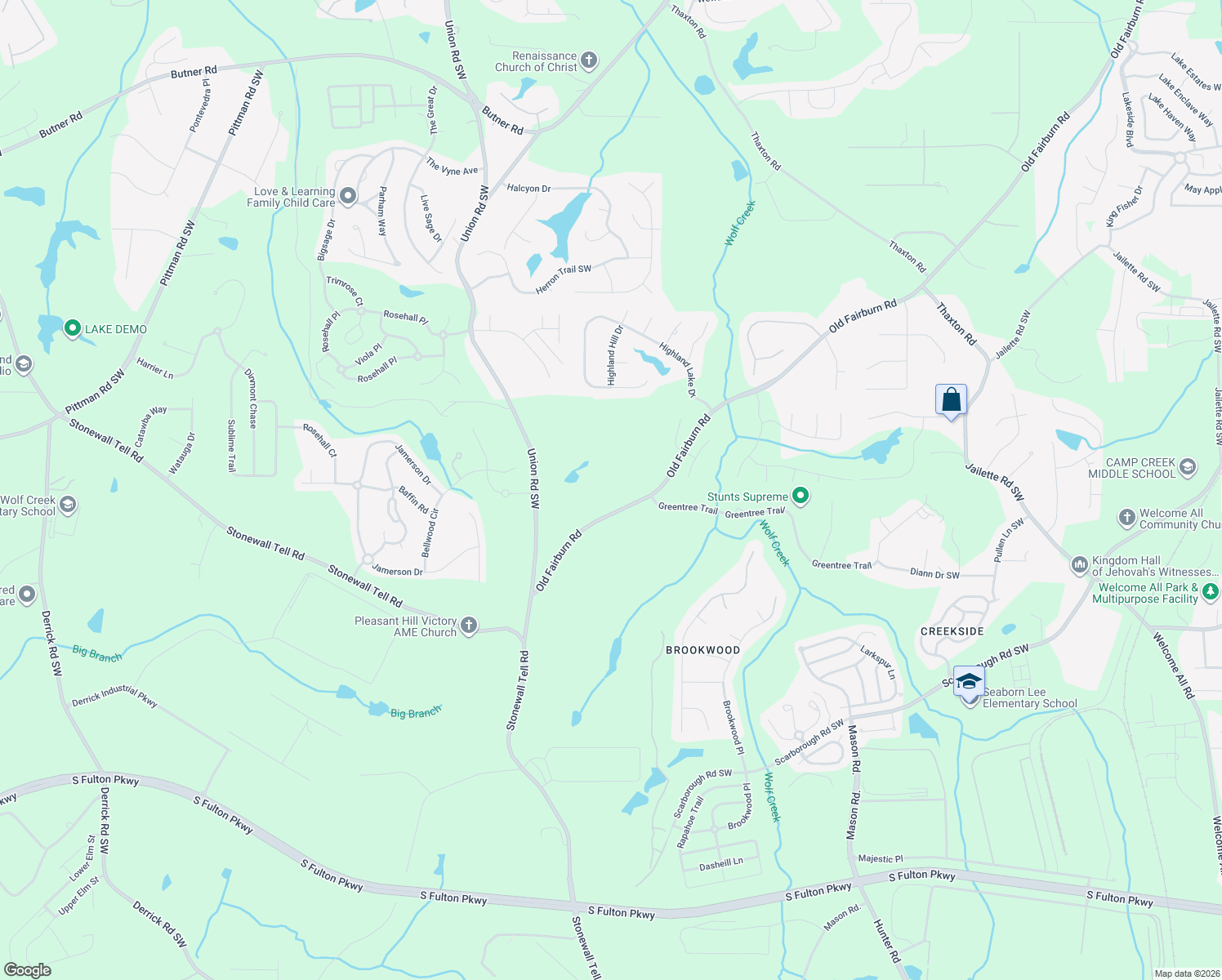 map of restaurants, bars, coffee shops, grocery stores, and more near 4387 Old Fairburn Road in Atlanta