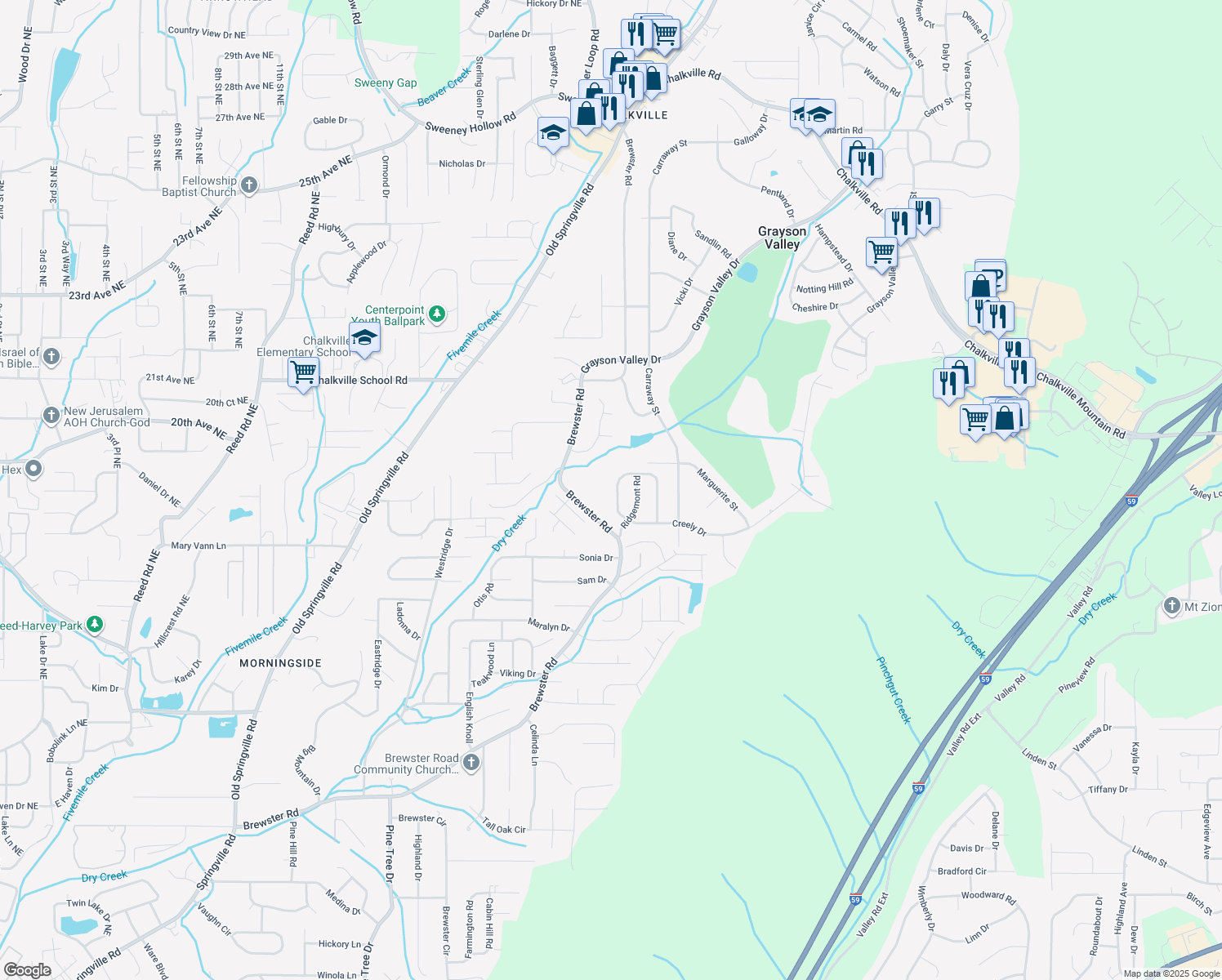 map of restaurants, bars, coffee shops, grocery stores, and more near 1941 Croydon Circle in Birmingham