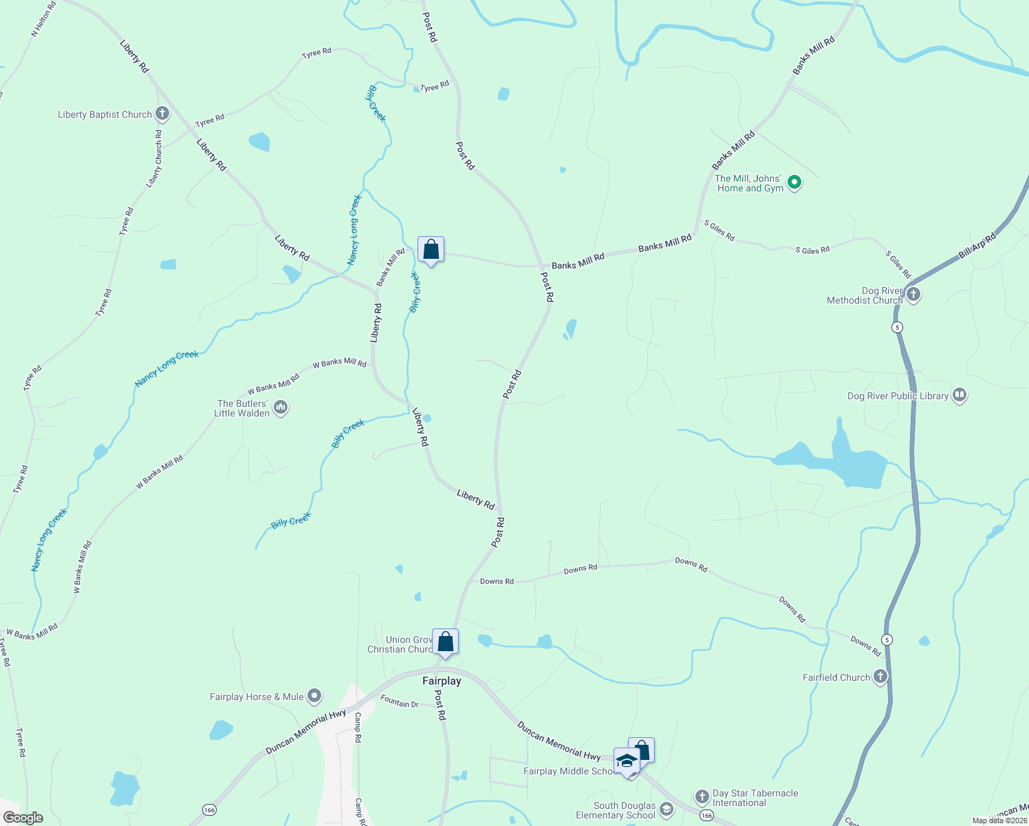 map of restaurants, bars, coffee shops, grocery stores, and more near 8520 Aaron Way in Douglasville