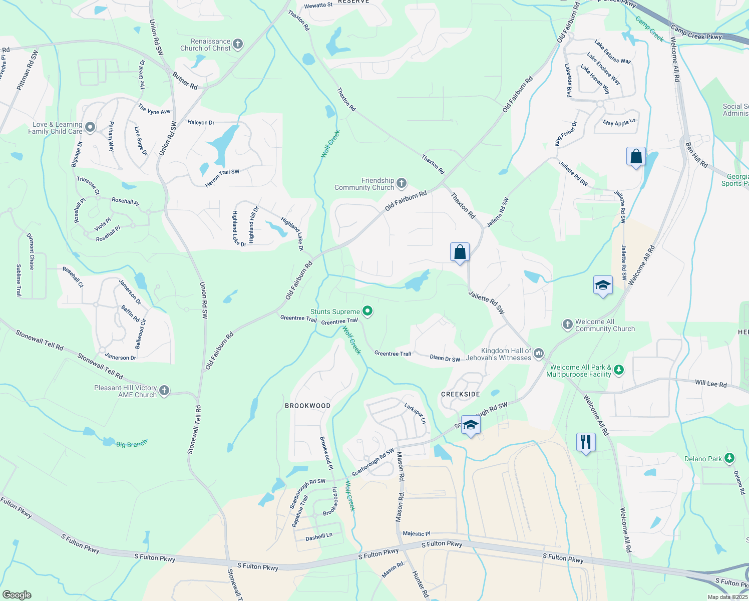 map of restaurants, bars, coffee shops, grocery stores, and more near 509 Fortner Lane in Atlanta