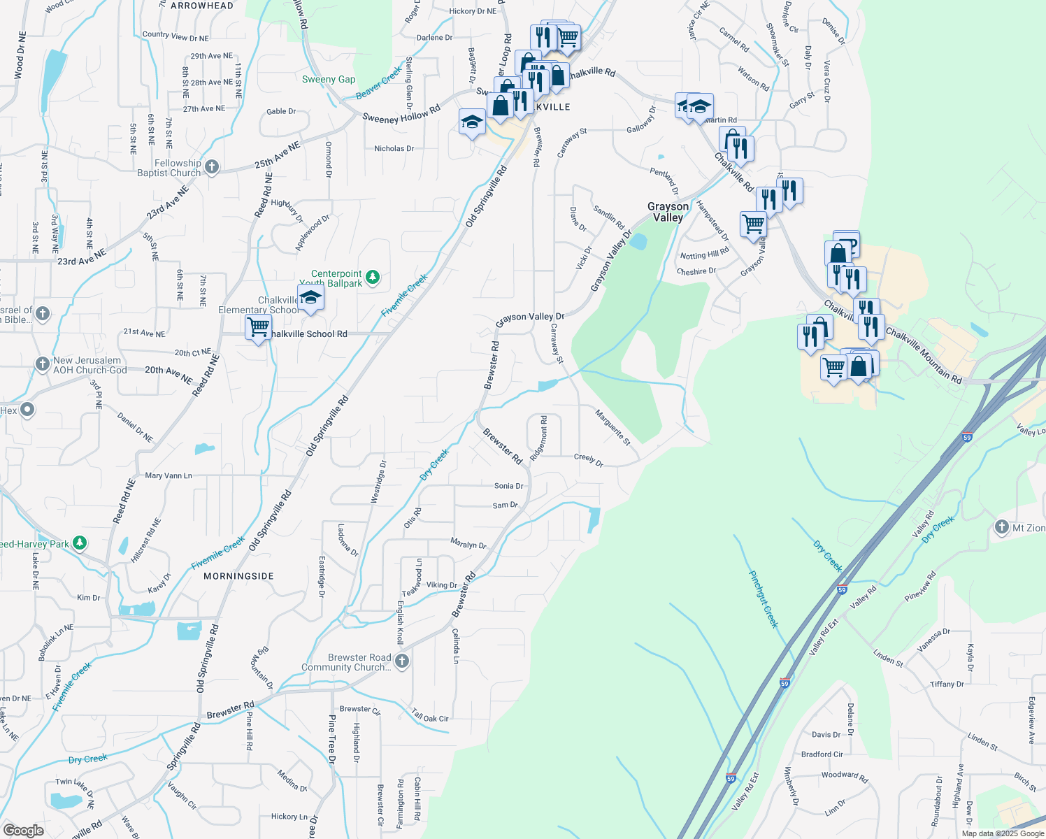 map of restaurants, bars, coffee shops, grocery stores, and more near 1941 Croydon Circle in Birmingham