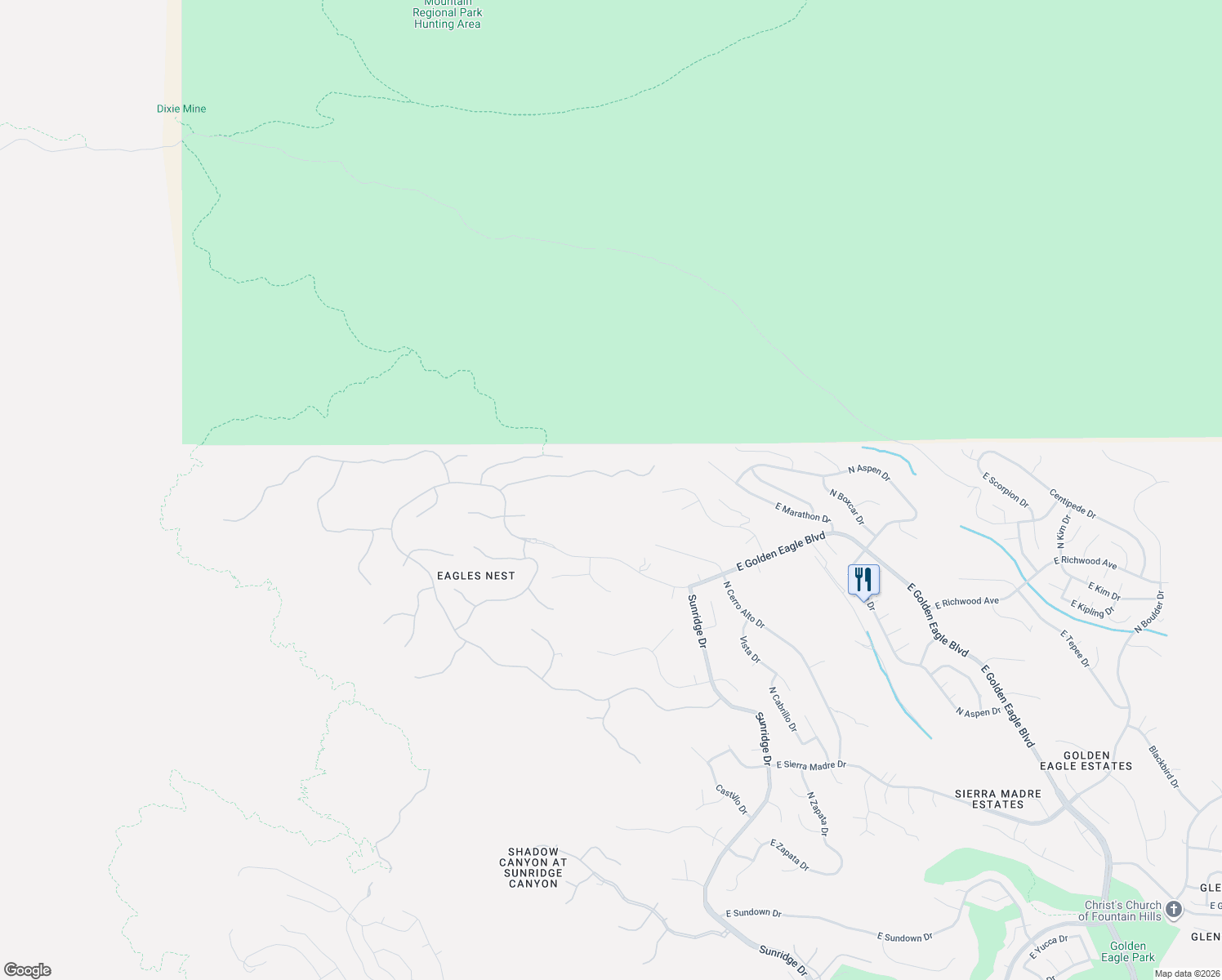 map of restaurants, bars, coffee shops, grocery stores, and more near 14611 East Prairie Dog Trail in Fountain Hills