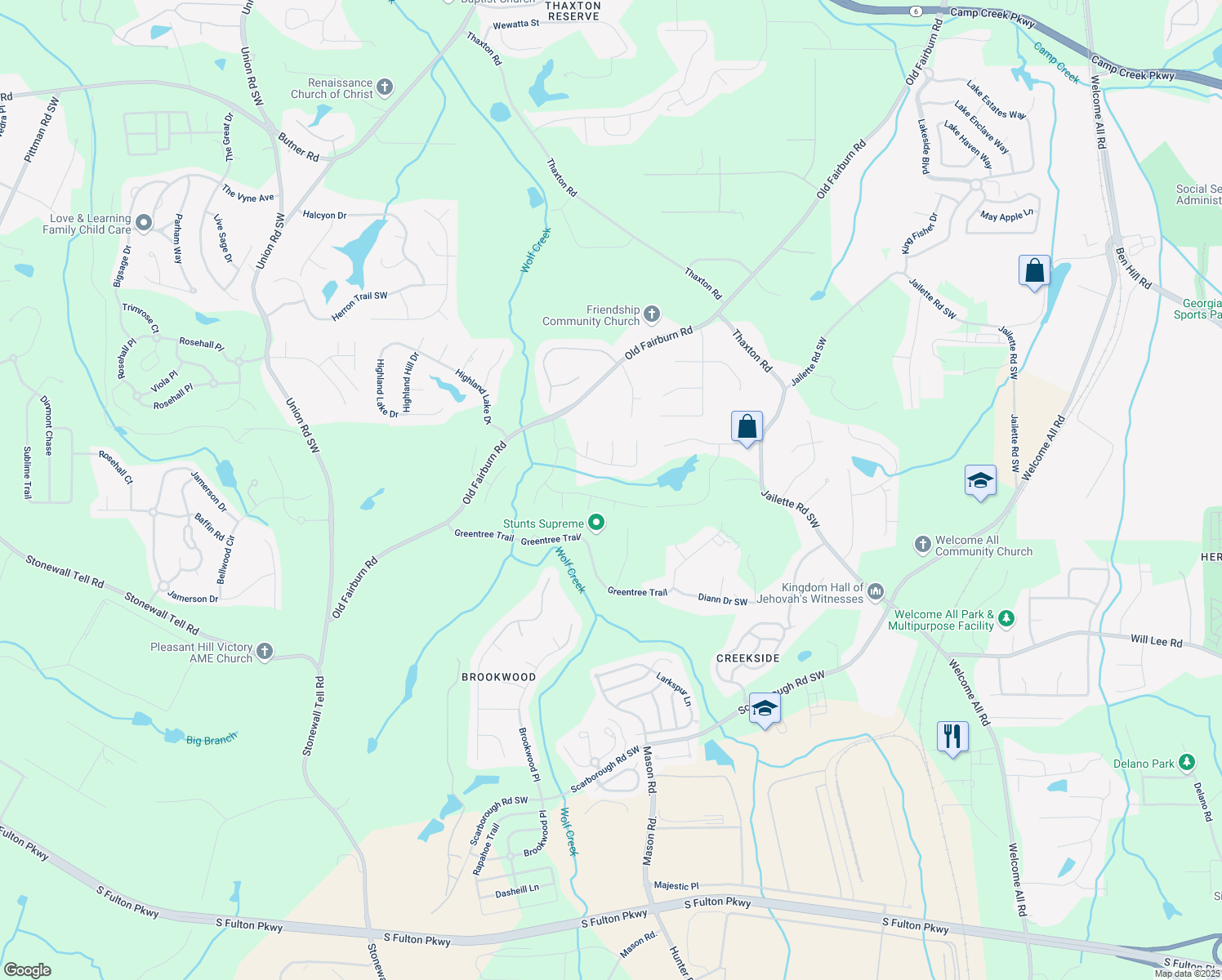 map of restaurants, bars, coffee shops, grocery stores, and more near 4825 Neal Ridge in Atlanta