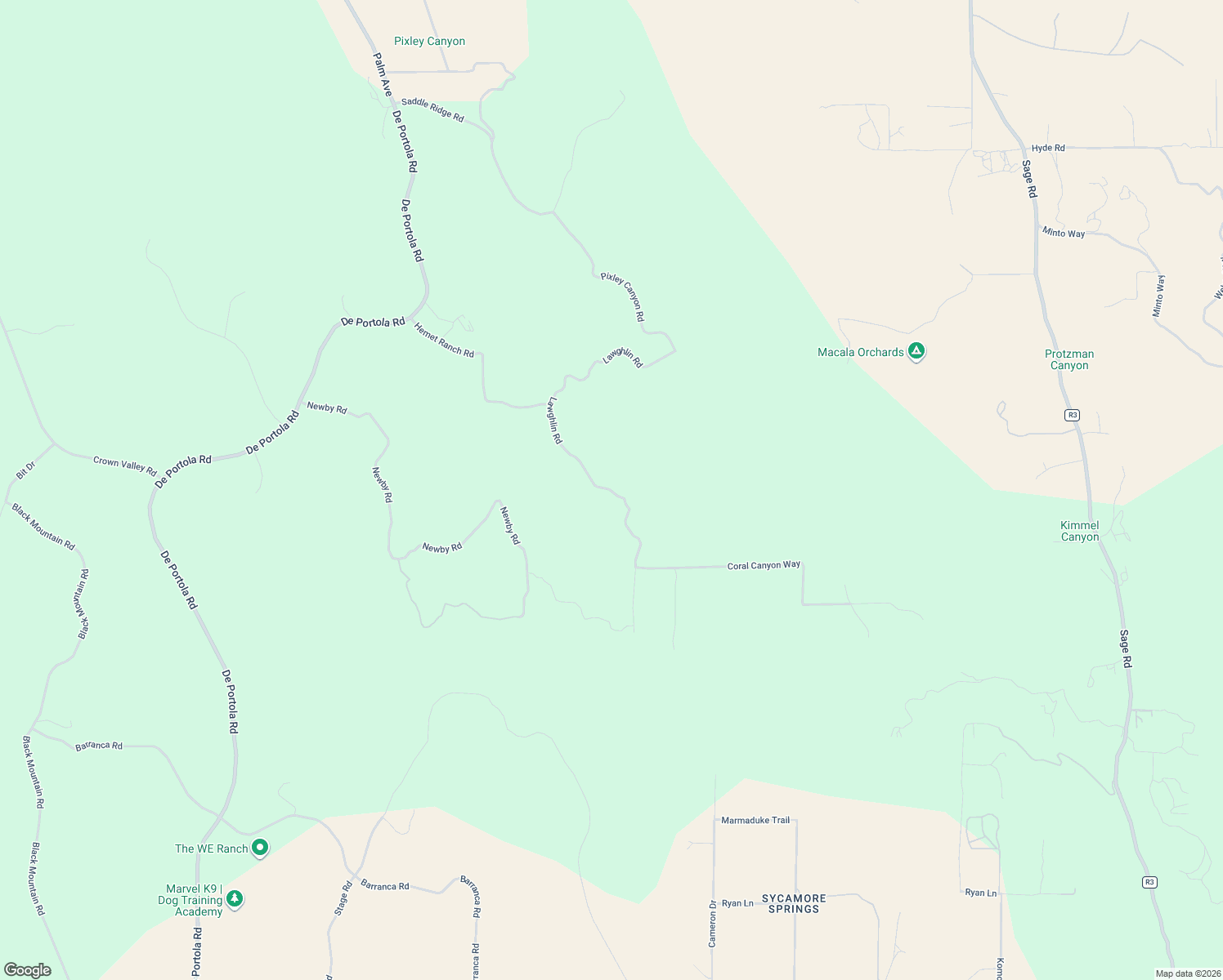 map of restaurants, bars, coffee shops, grocery stores, and more near Lawghlin Road in Hemet