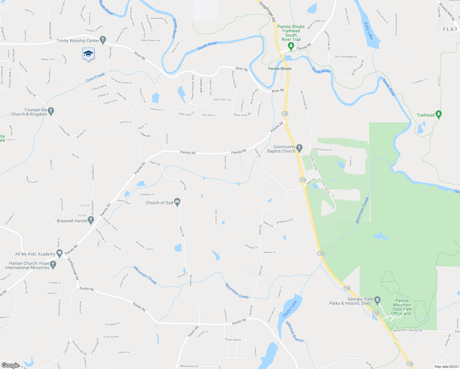 map of restaurants, bars, coffee shops, grocery stores, and more near 50 Bunnie Trail in Ellenwood