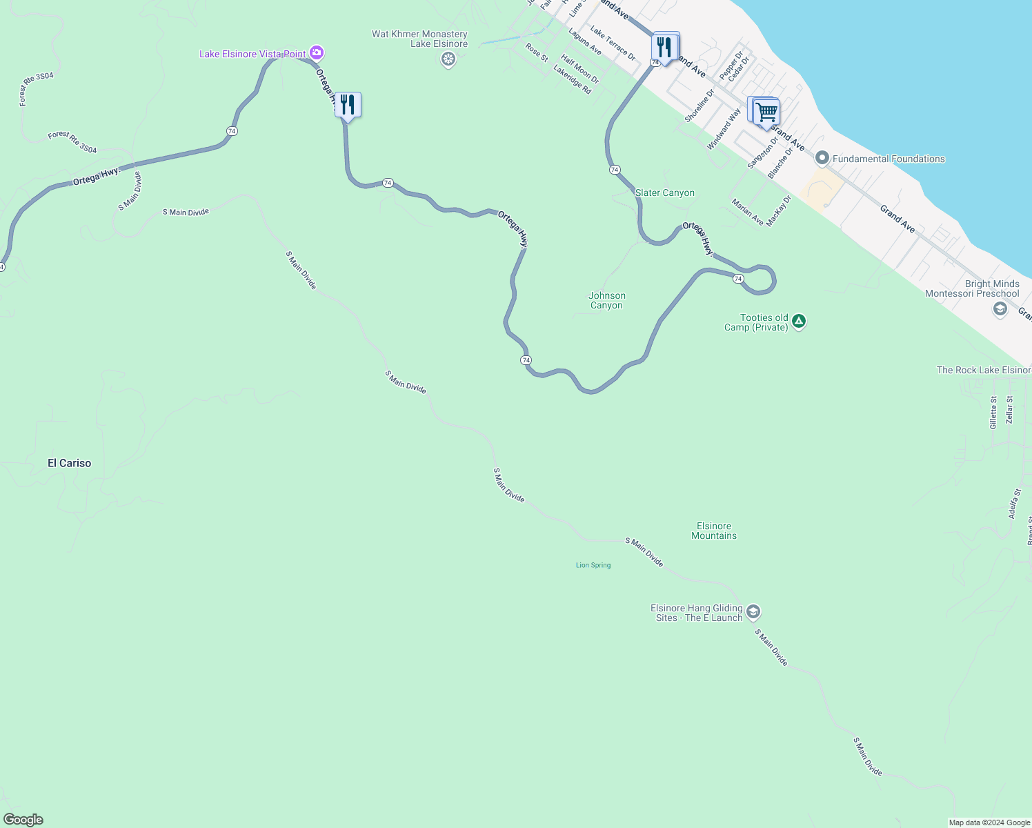 map of restaurants, bars, coffee shops, grocery stores, and more near 15900 Calle Grande in Lake Elsinore