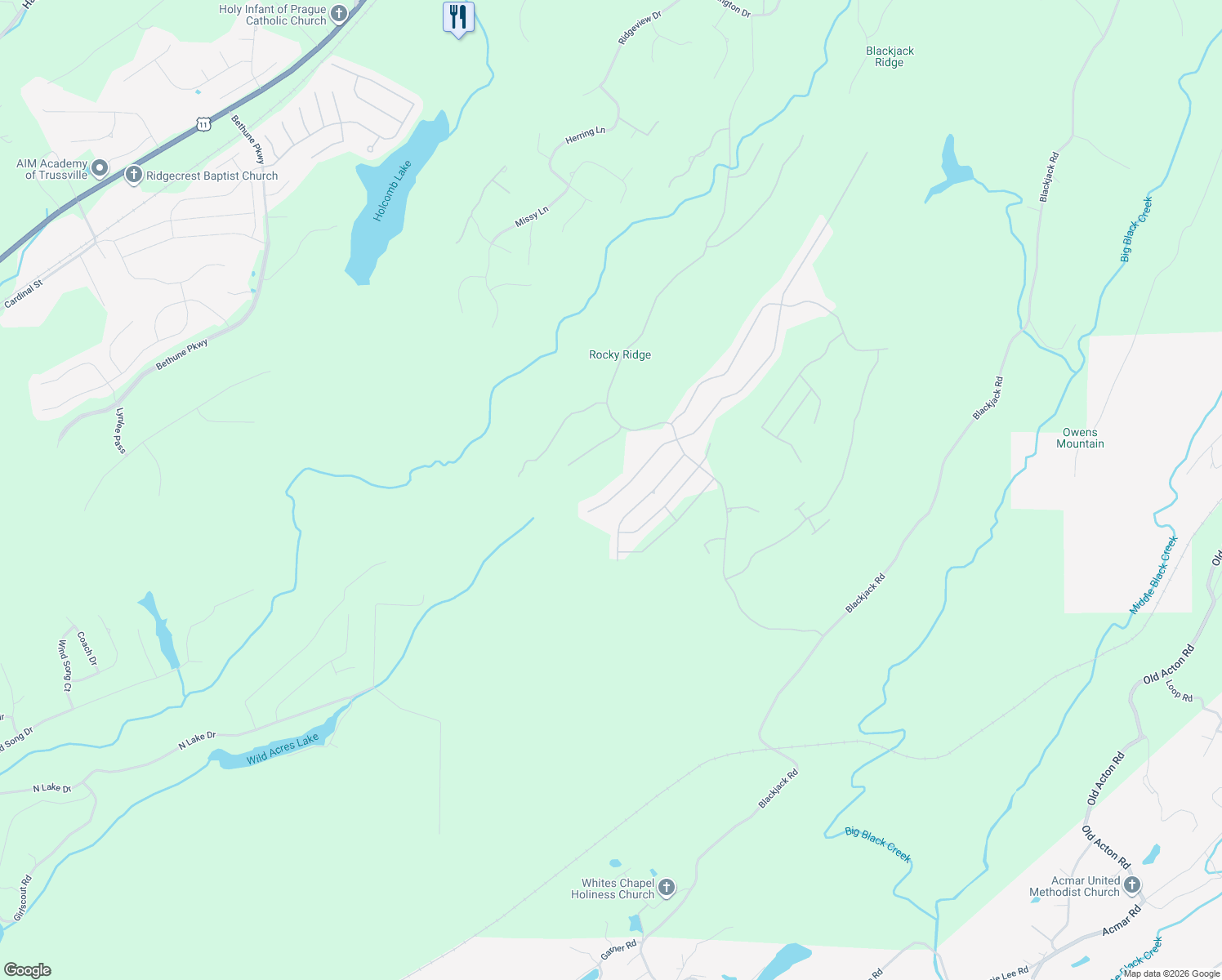 map of restaurants, bars, coffee shops, grocery stores, and more near 8432 Ledge Circle in Trussville