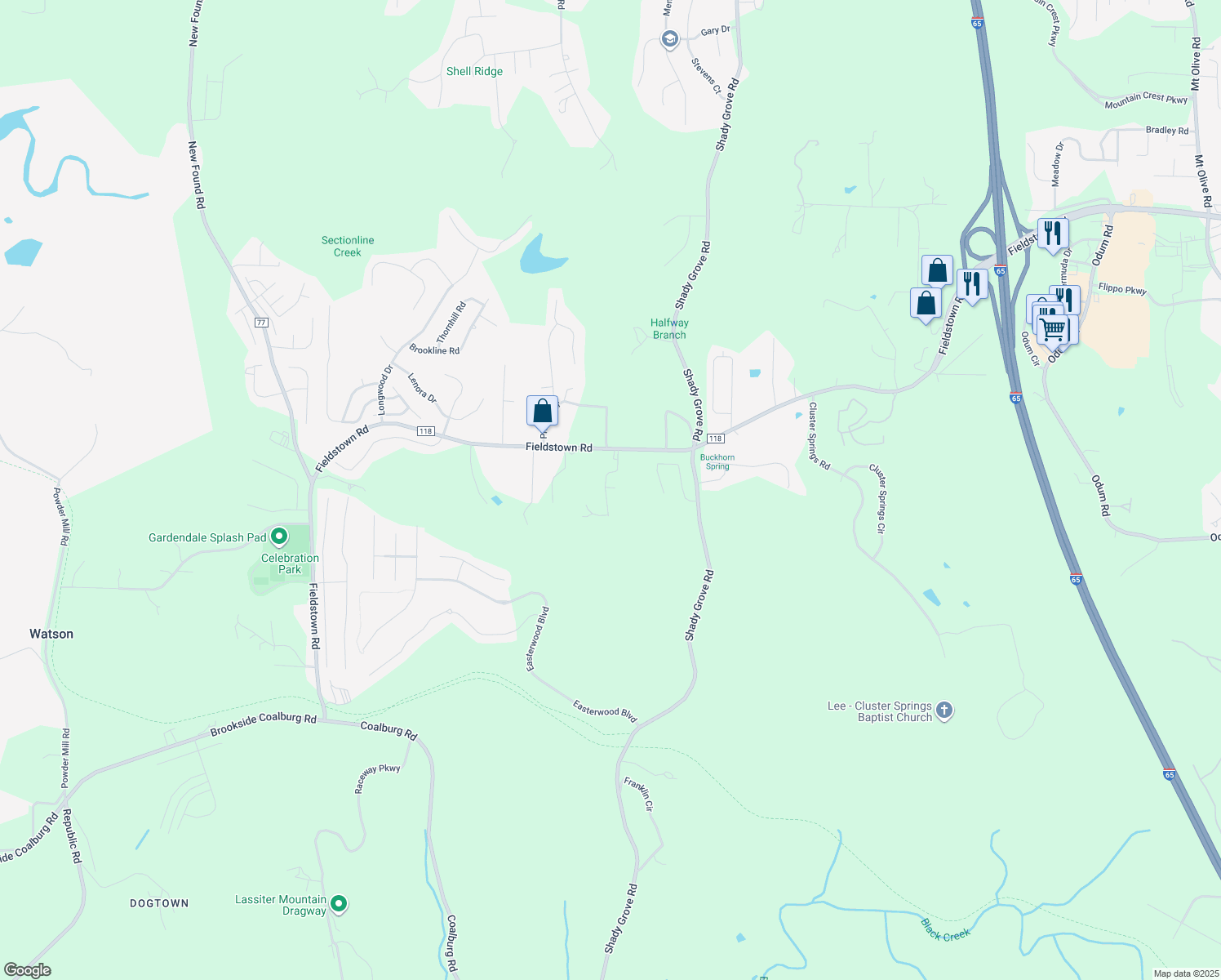 map of restaurants, bars, coffee shops, grocery stores, and more near 4517 Eldorado Drive in Gardendale
