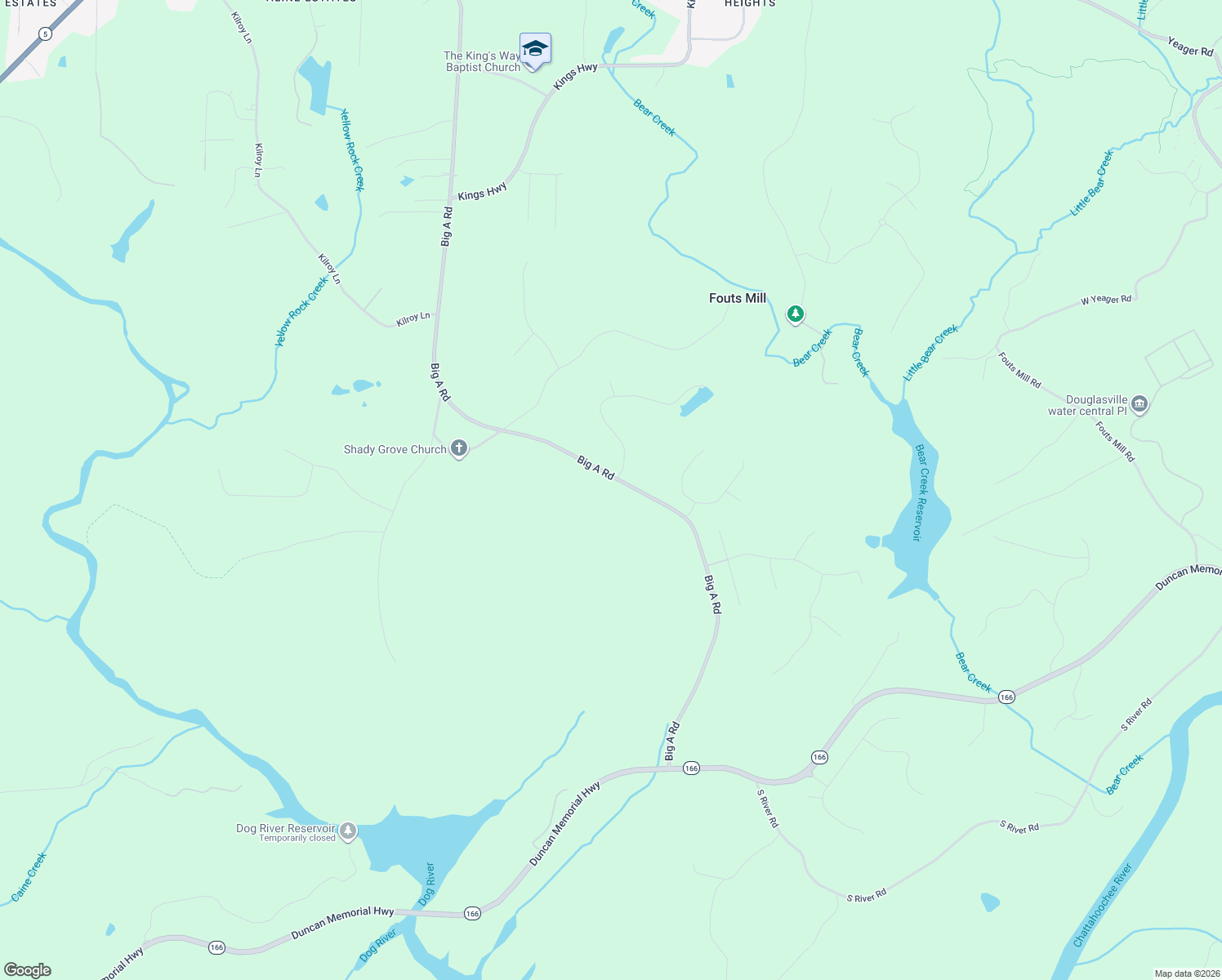 map of restaurants, bars, coffee shops, grocery stores, and more near 6009 Big A Road in Douglasville