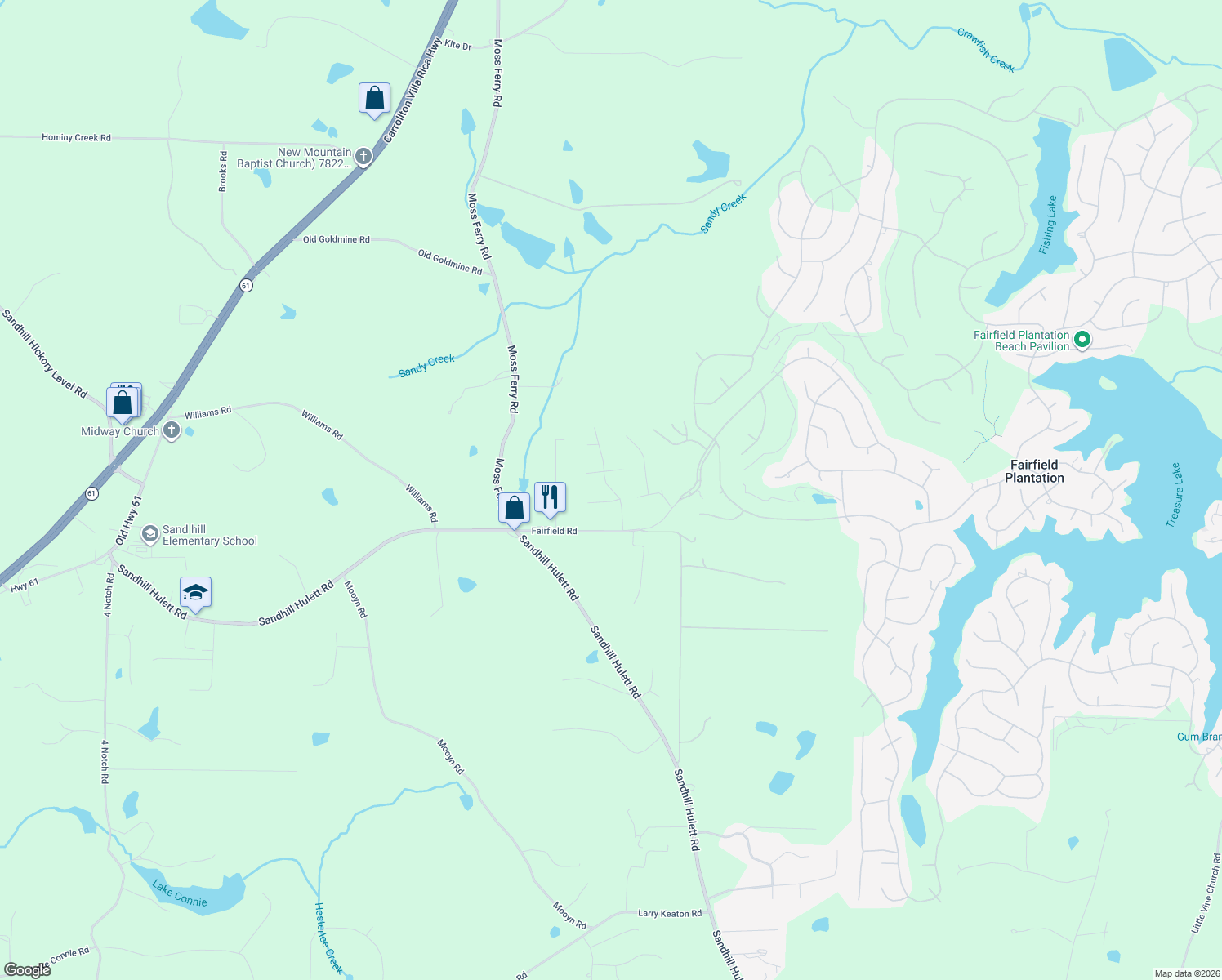 map of restaurants, bars, coffee shops, grocery stores, and more near 62 Abbotsford Drive in Villa Rica