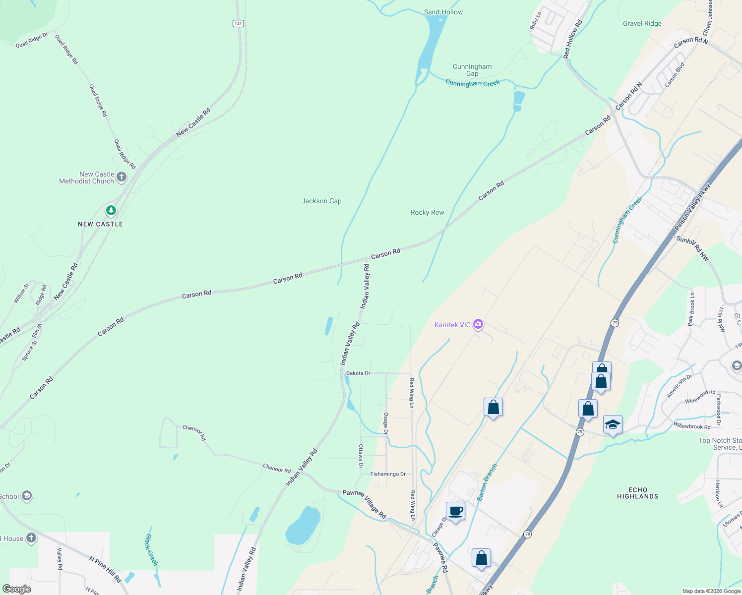 map of restaurants, bars, coffee shops, grocery stores, and more near 4709 Indian Valley Road in Birmingham