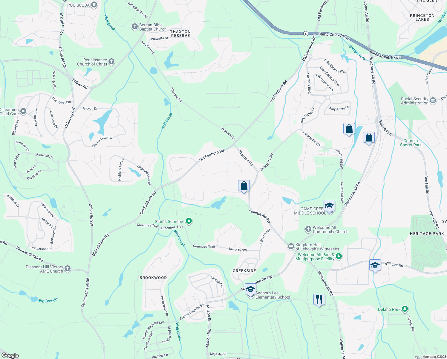 map of restaurants, bars, coffee shops, grocery stores, and more near 4145 Glad Morning Dr in College Park