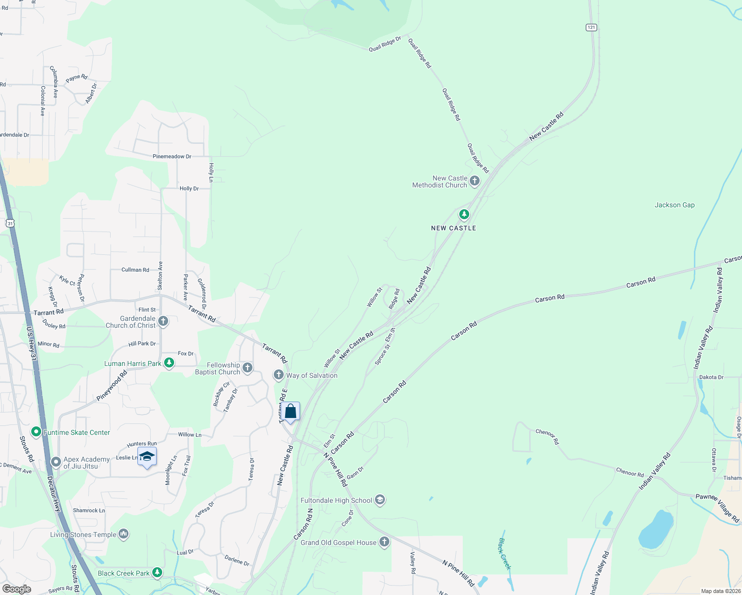 map of restaurants, bars, coffee shops, grocery stores, and more near 4520 Willow Street in Gardendale