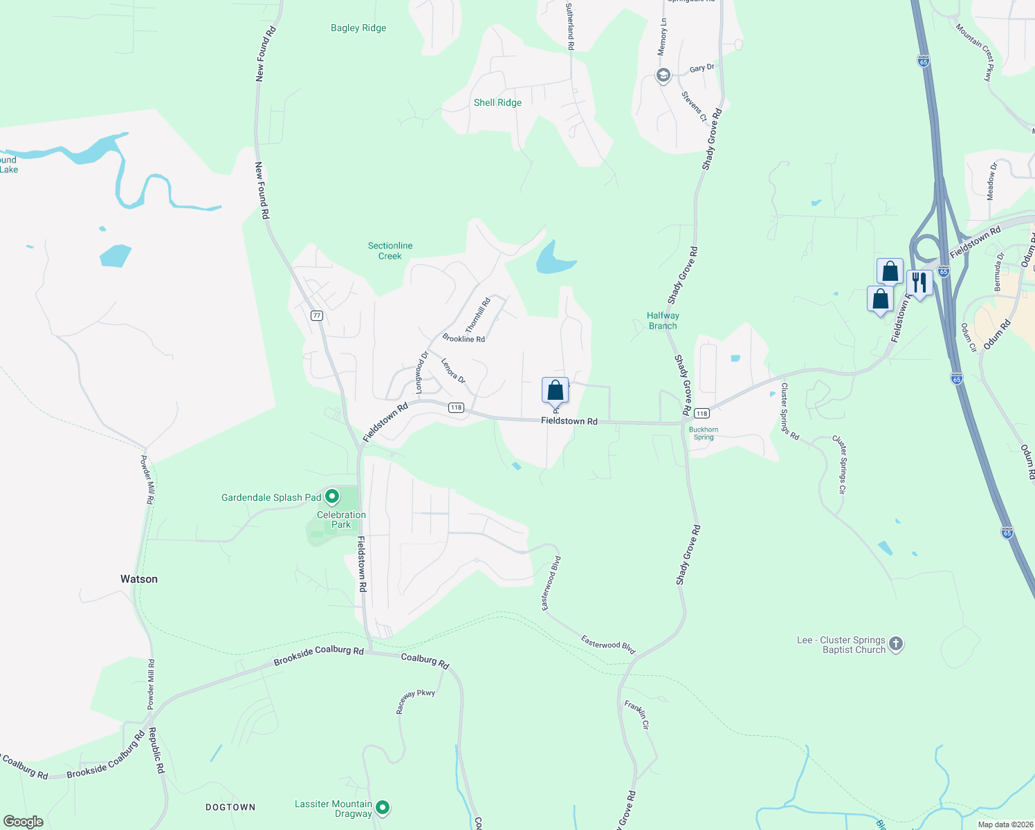 map of restaurants, bars, coffee shops, grocery stores, and more near 4700 Hand Lane in Gardendale