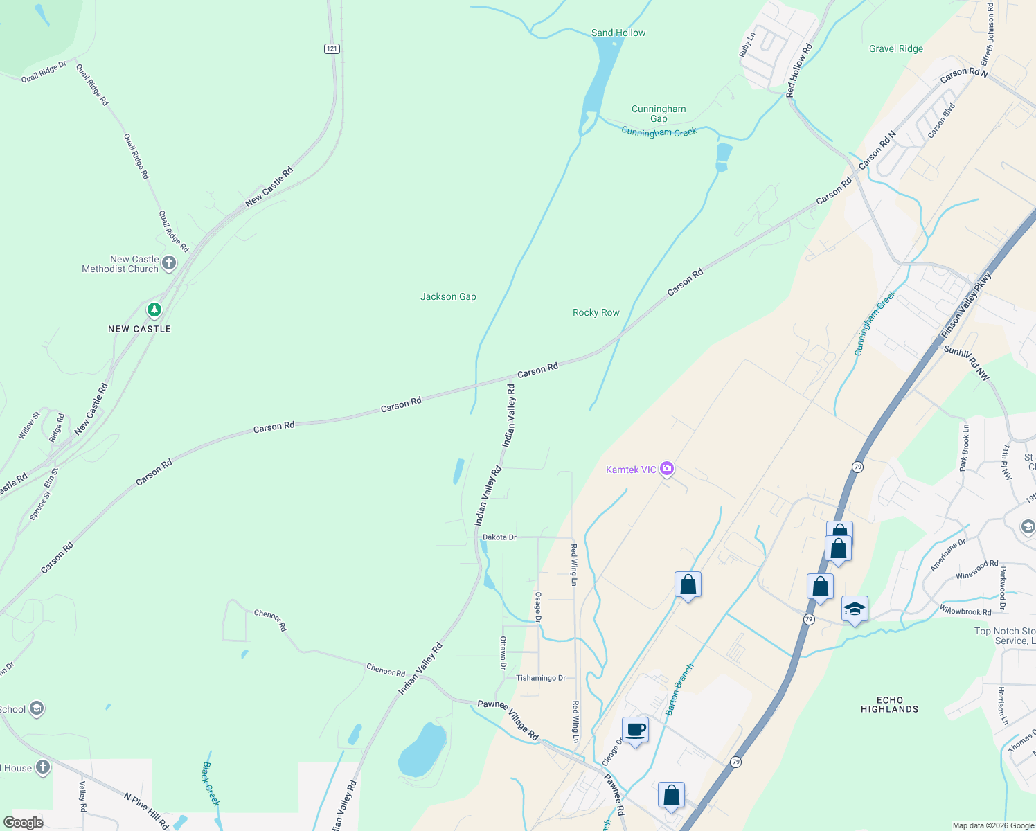 map of restaurants, bars, coffee shops, grocery stores, and more near 4709 Indian Valley Road in Birmingham