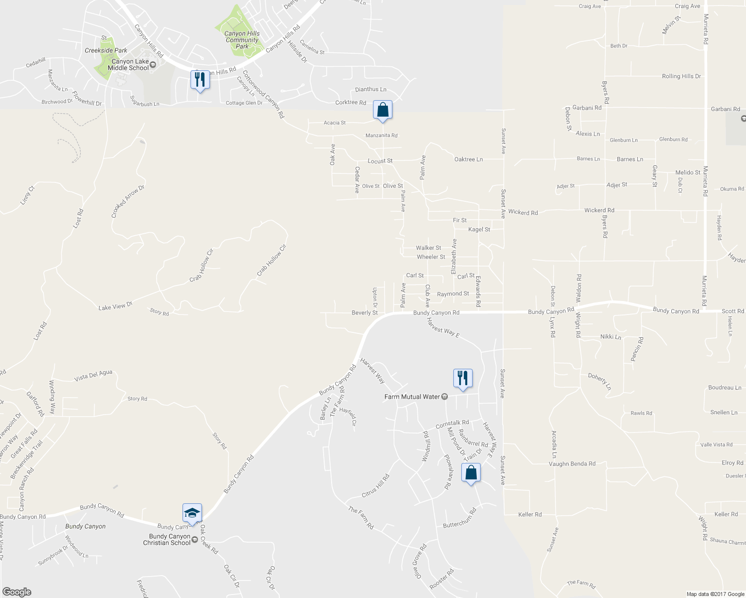 map of restaurants, bars, coffee shops, grocery stores, and more near 32919 Upton Drive in Wildomar