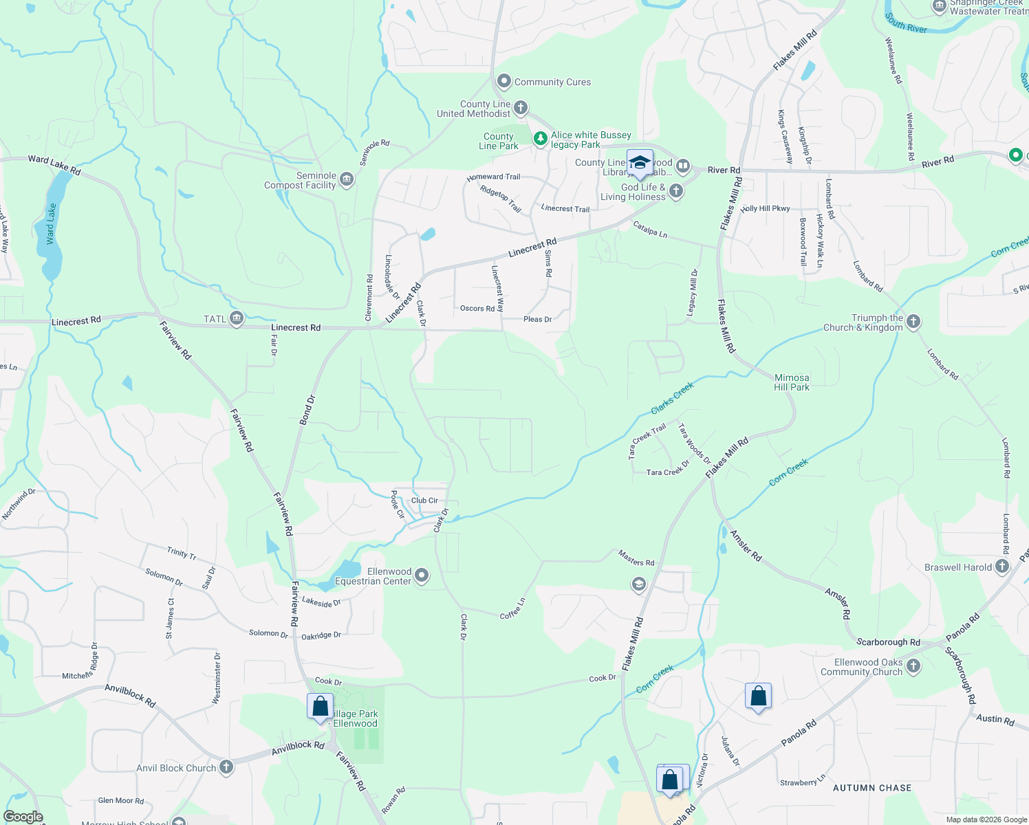 map of restaurants, bars, coffee shops, grocery stores, and more near 3770 Lincoln Jones Road in Ellenwood
