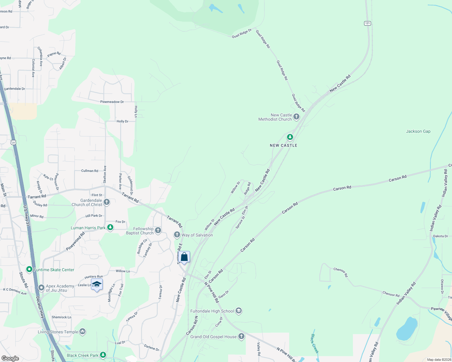 map of restaurants, bars, coffee shops, grocery stores, and more near 4520 Willow Street in Gardendale