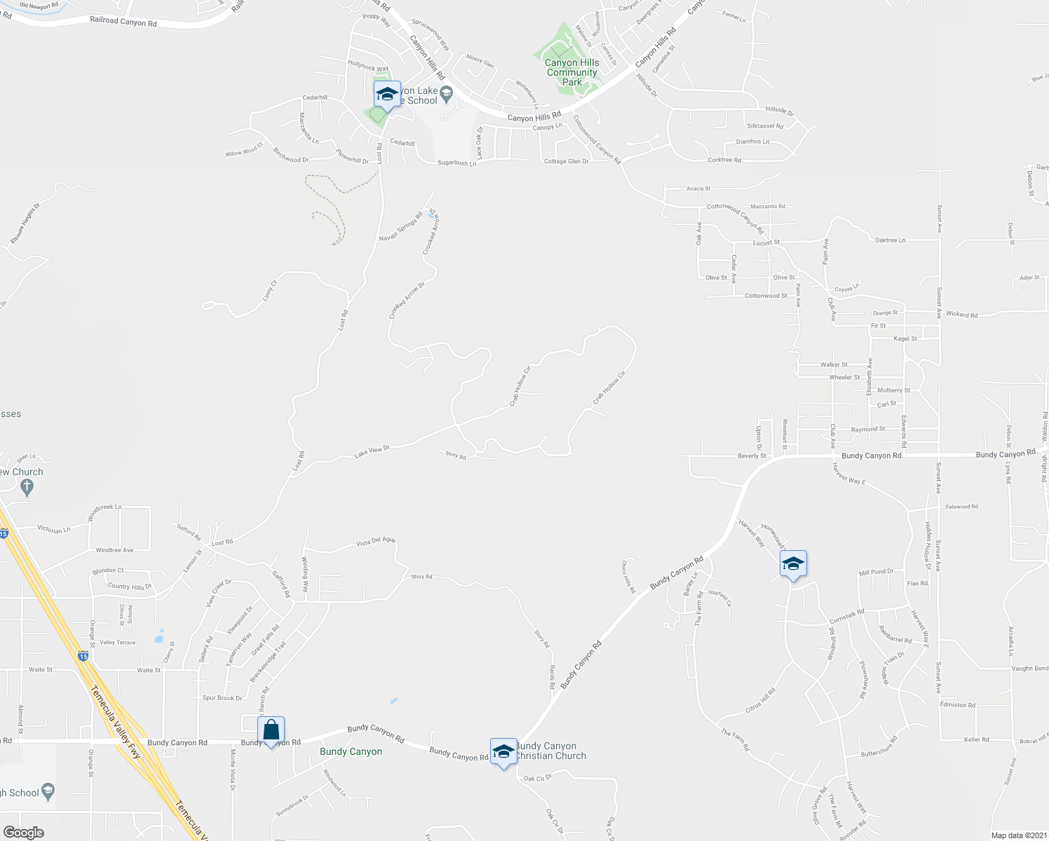 map of restaurants, bars, coffee shops, grocery stores, and more near 23450 Crooked Arrow Drive in Wildomar
