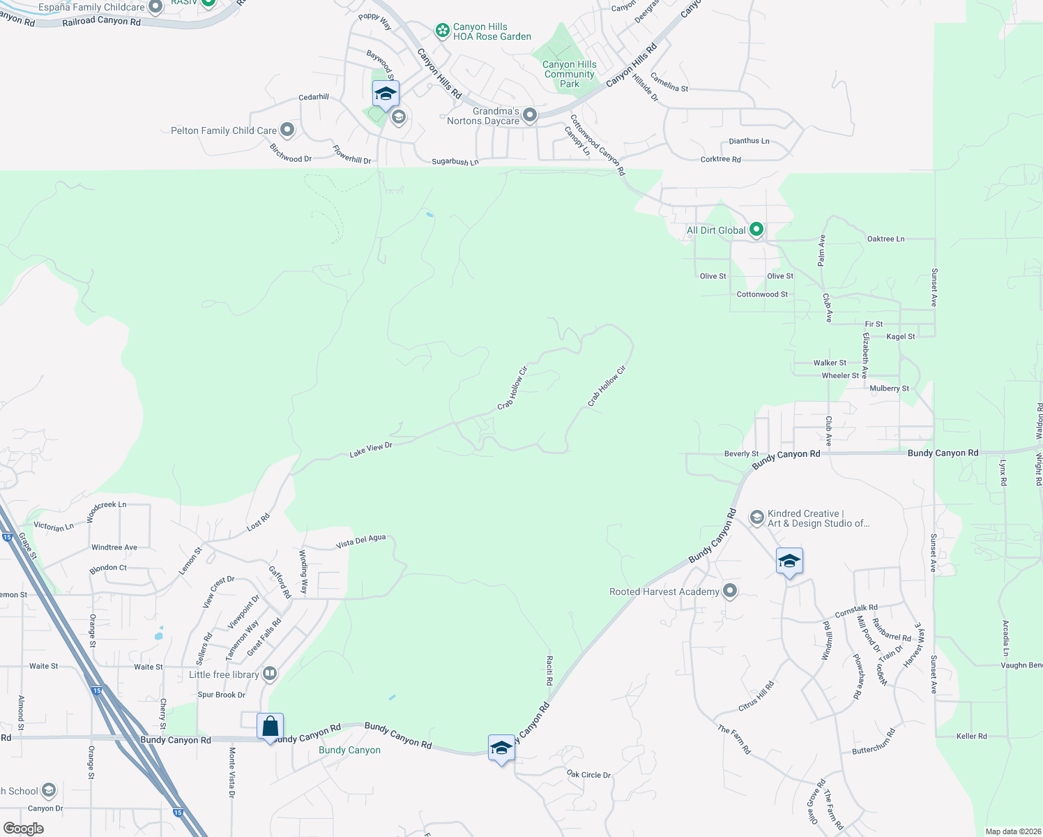 map of restaurants, bars, coffee shops, grocery stores, and more near 23450 Crooked Arrow Drive in Wildomar