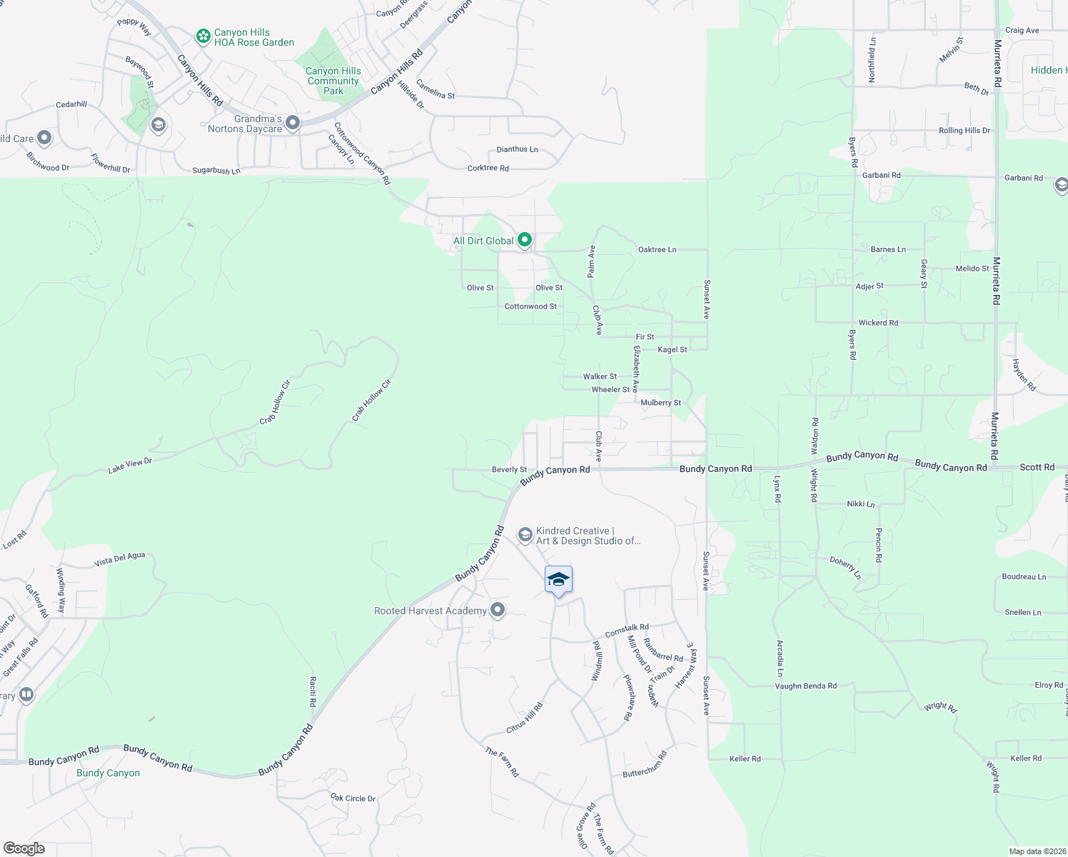 map of restaurants, bars, coffee shops, grocery stores, and more near 32855 Greenwood Avenue in Wildomar