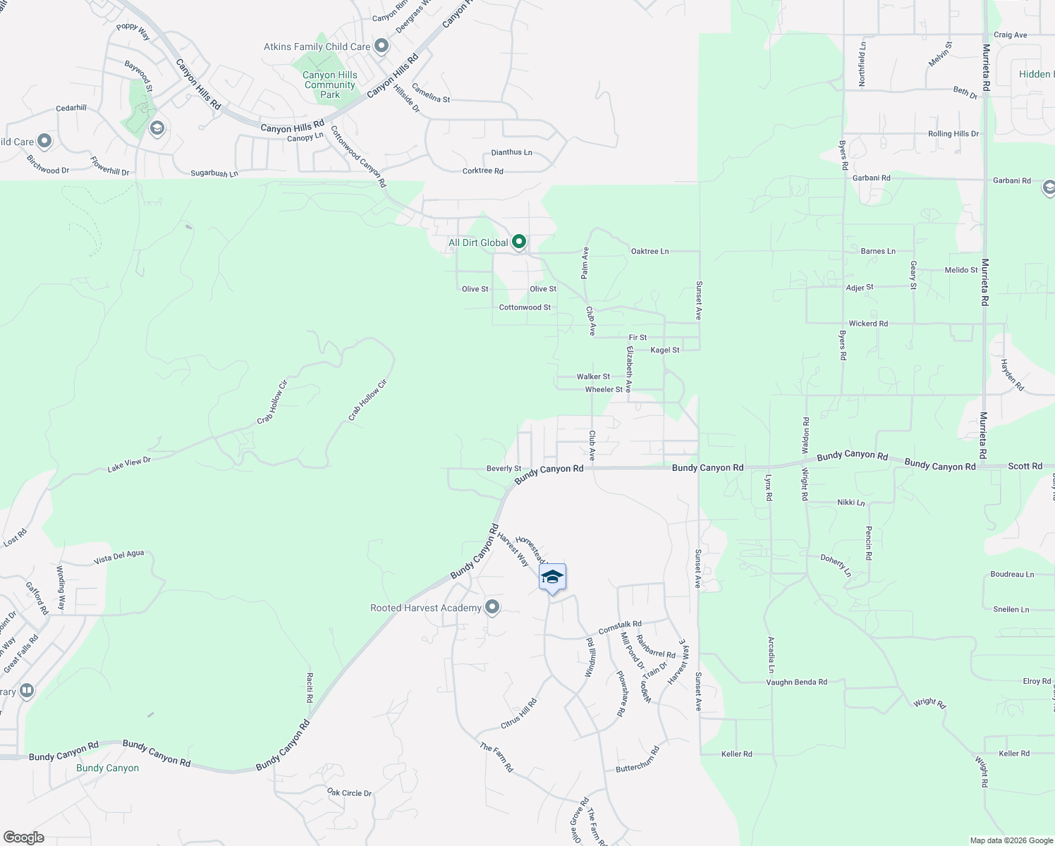 map of restaurants, bars, coffee shops, grocery stores, and more near 32833 Greenwood Avenue in Wildomar