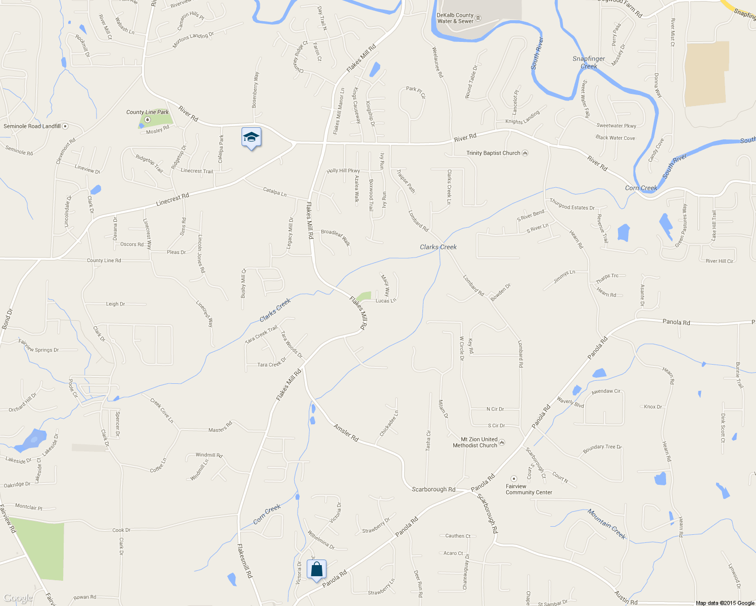 map of restaurants, bars, coffee shops, grocery stores, and more near 3951 Lucas Ln in Ellenwood