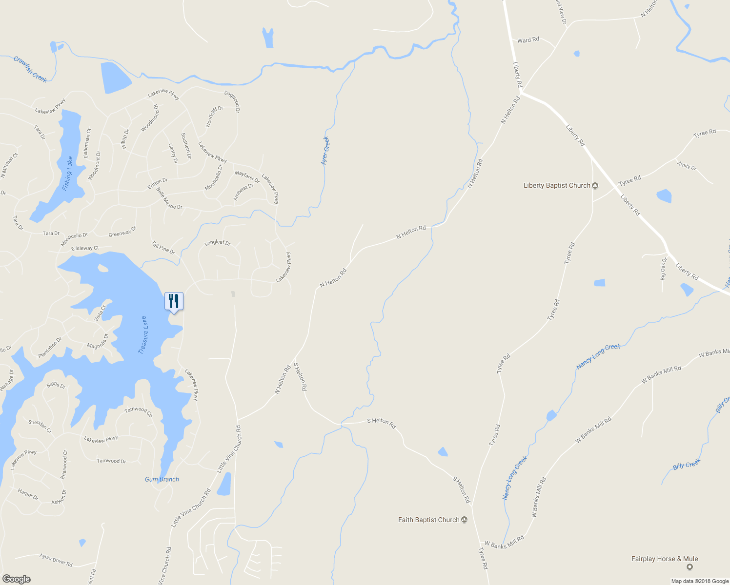 map of restaurants, bars, coffee shops, grocery stores, and more near 5900 North Helton Road in Villa Rica
