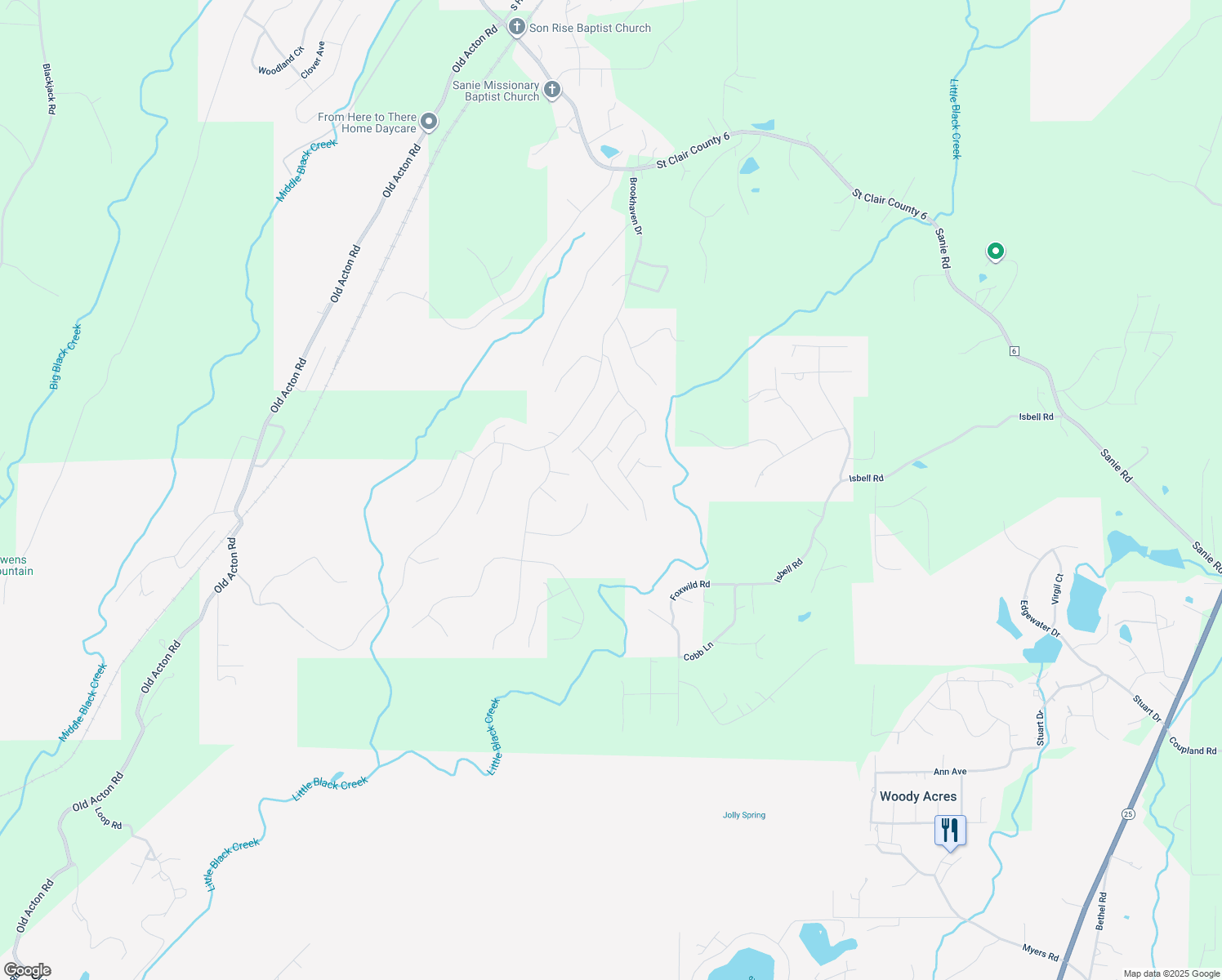 map of restaurants, bars, coffee shops, grocery stores, and more near 595 Kincaid Cove Lane in Odenville