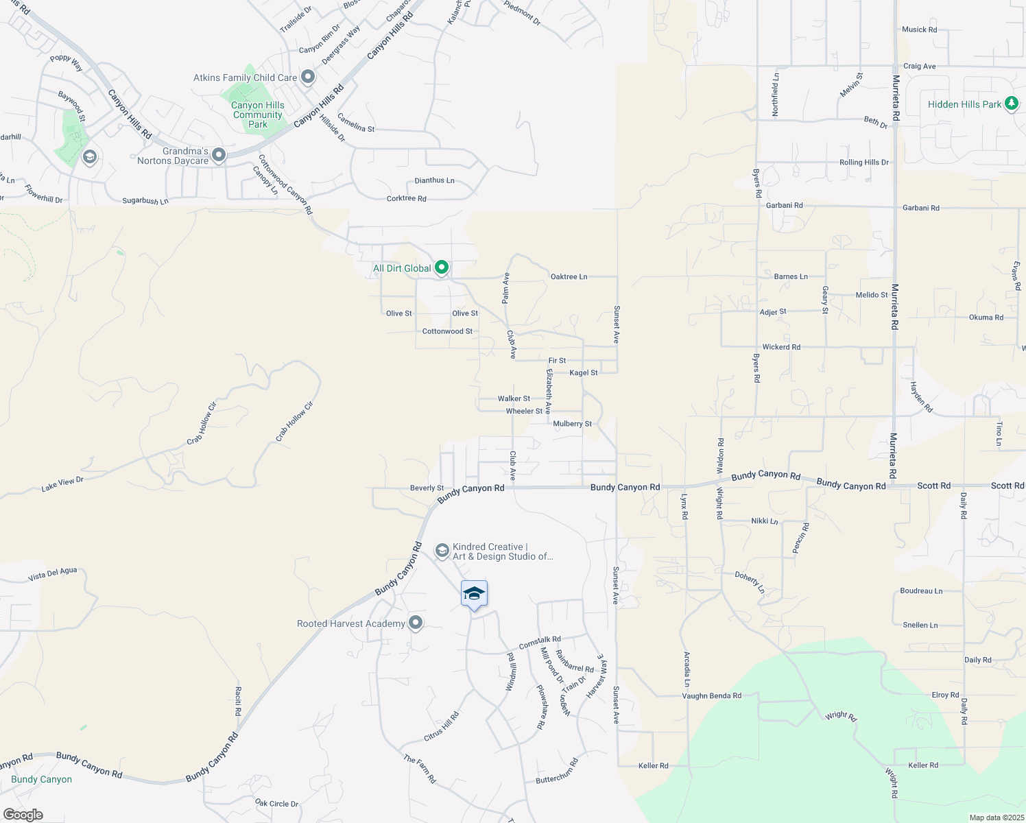 map of restaurants, bars, coffee shops, grocery stores, and more near Club Avenue in Wildomar