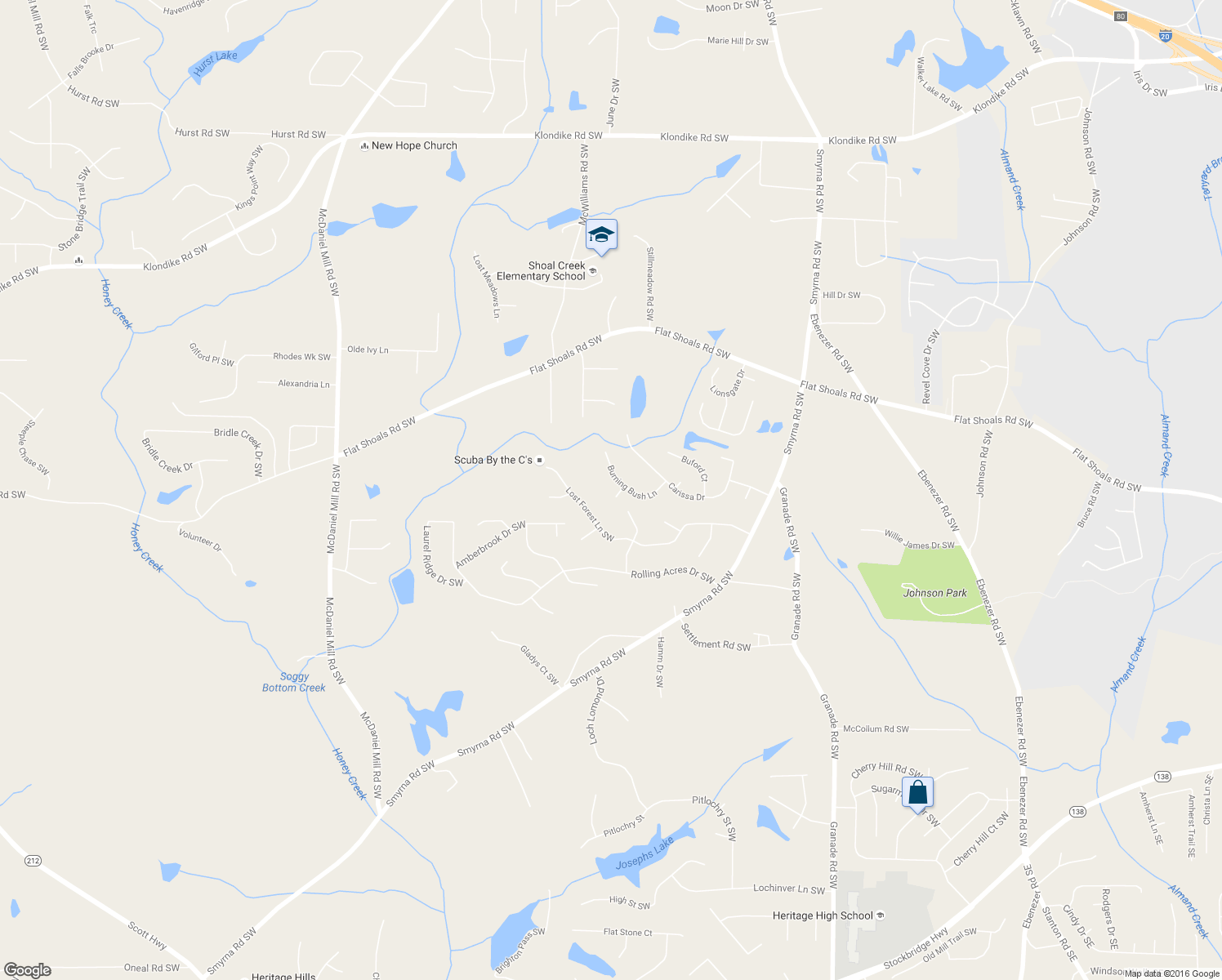 map of restaurants, bars, coffee shops, grocery stores, and more near 2105 Rotunda Court in Conyers