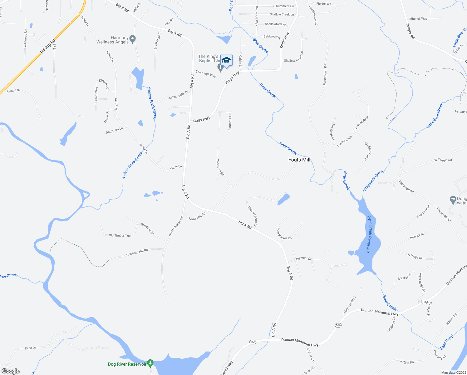 map of restaurants, bars, coffee shops, grocery stores, and more near 6445 Fouts Mill Road in Douglasville