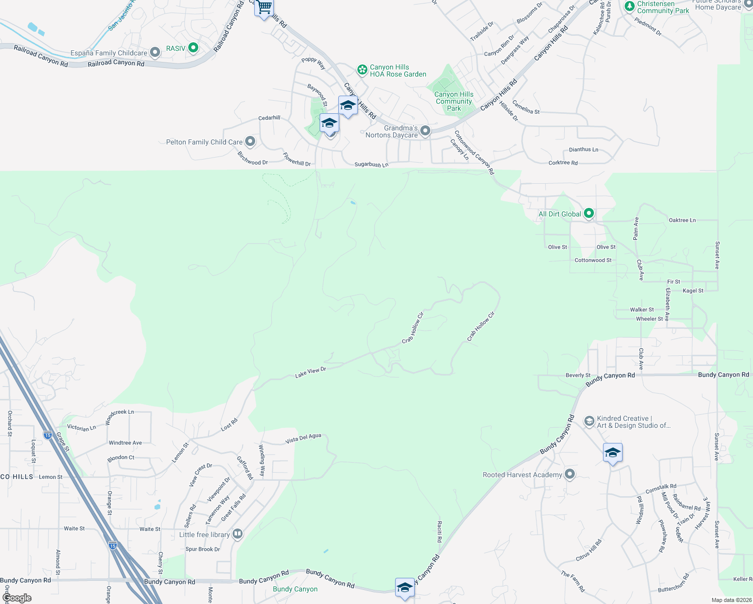 map of restaurants, bars, coffee shops, grocery stores, and more near 23150 Crooked Arrow Drive in Wildomar