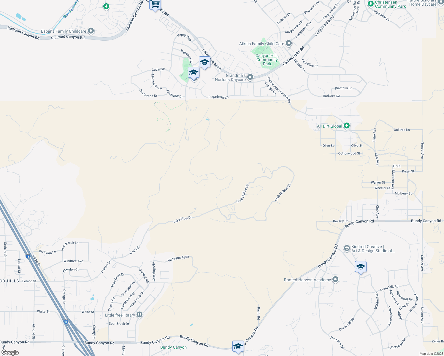 map of restaurants, bars, coffee shops, grocery stores, and more near 23150 Crooked Arrow Drive in Wildomar