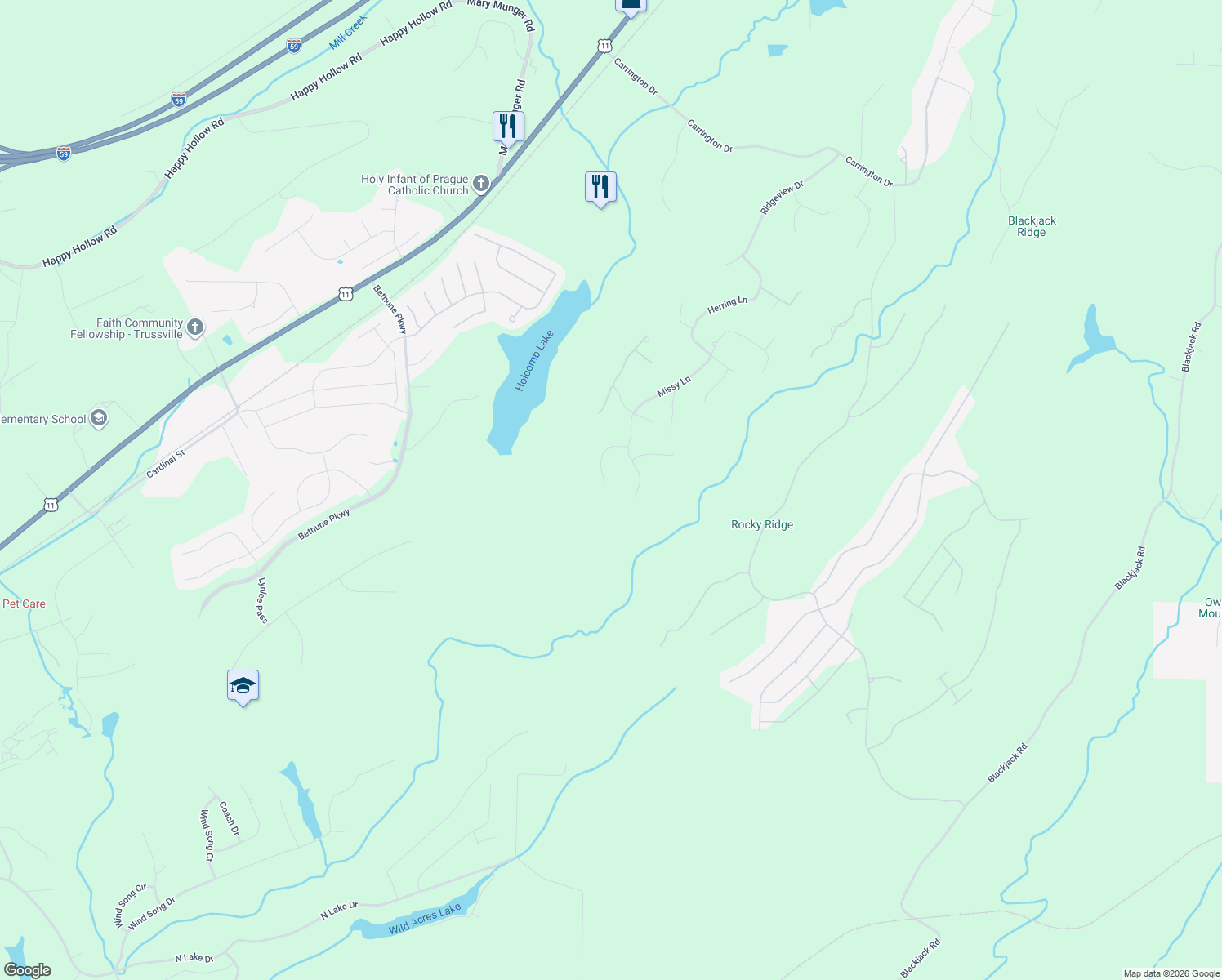 map of restaurants, bars, coffee shops, grocery stores, and more near 7701 Deer Trail in Trussville